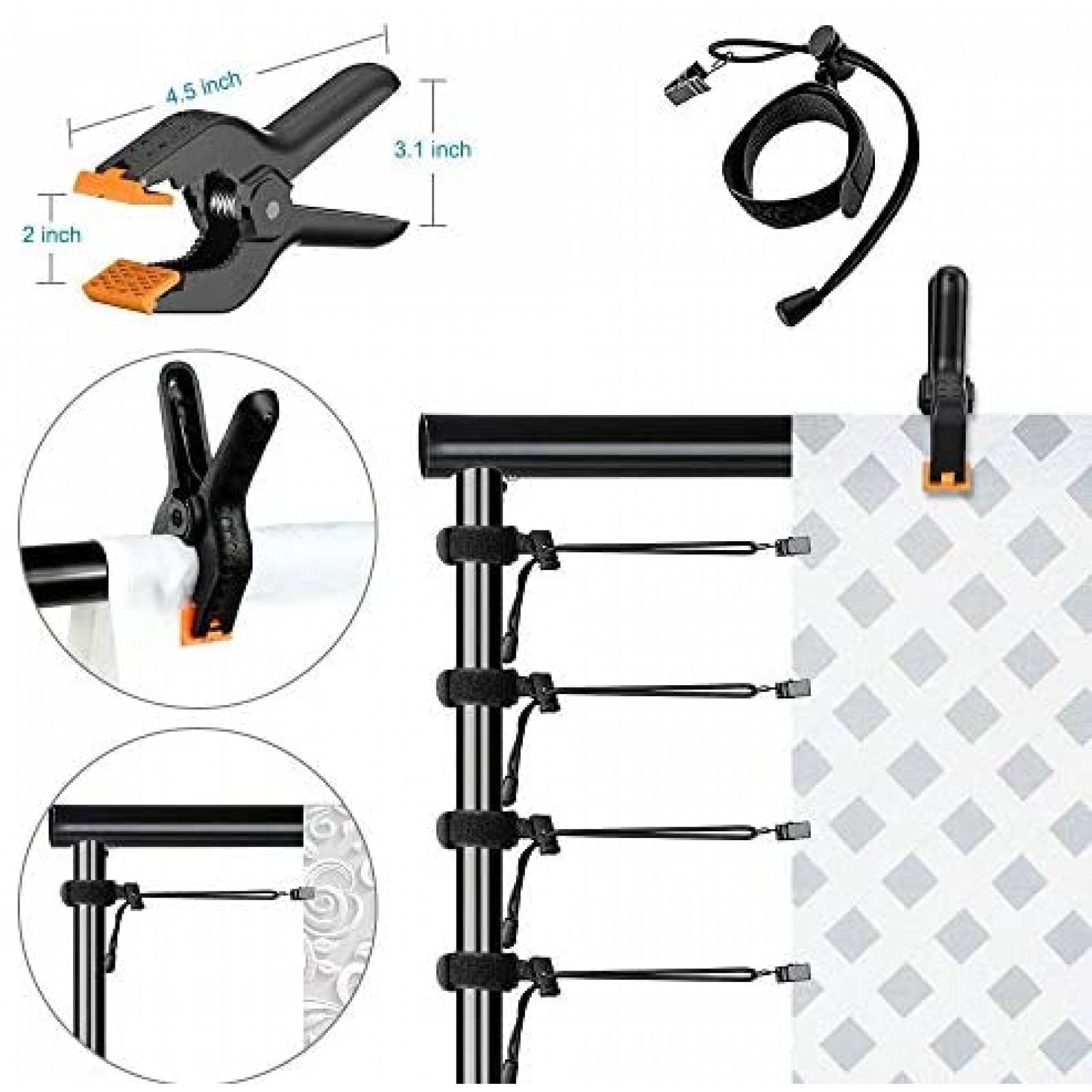 Kit Soporte MsMk De Fondo Fotografico Con Resortes/ 4 Clips