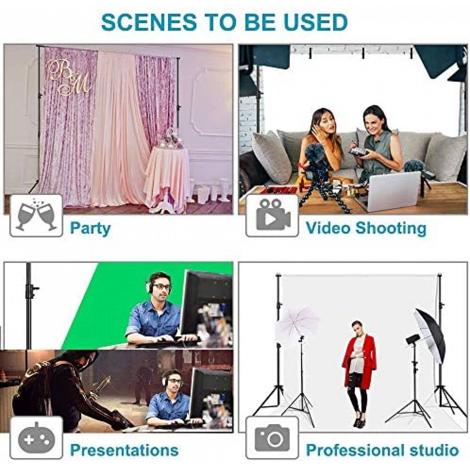 Kit Soporte MsMk De Fondo Fotografico Con Resortes/ 4 Clips