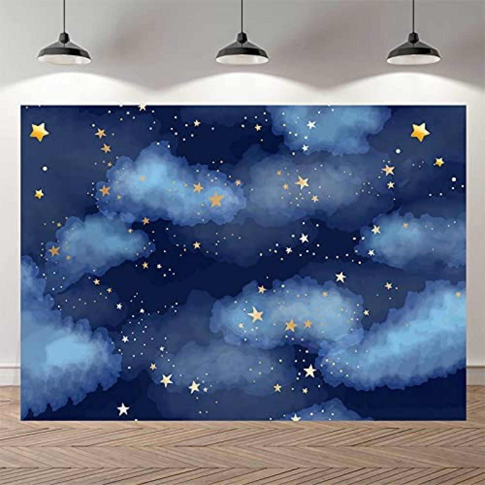 Telon de fondo TarrZhine de Estrellas doradas de 7x5ft -Azul