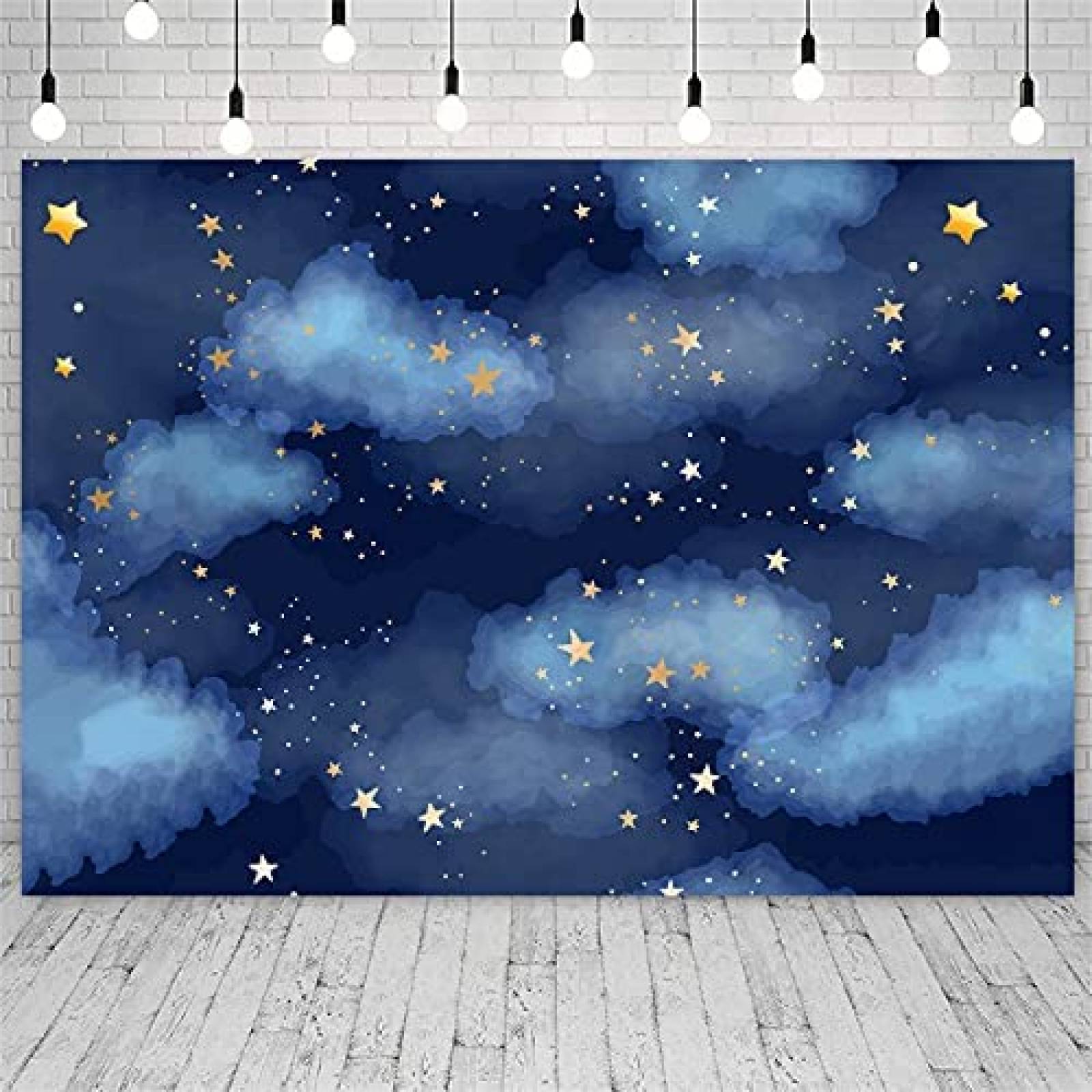 Telon de fondo TarrZhine de Estrellas doradas de 7x5ft -Azul