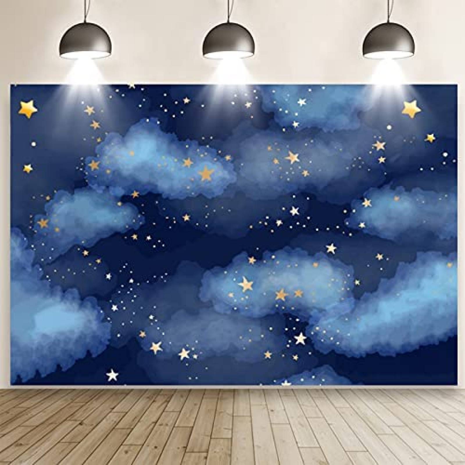 Telon de fondo TarrZhine de Estrellas doradas de 7x5ft -Azul