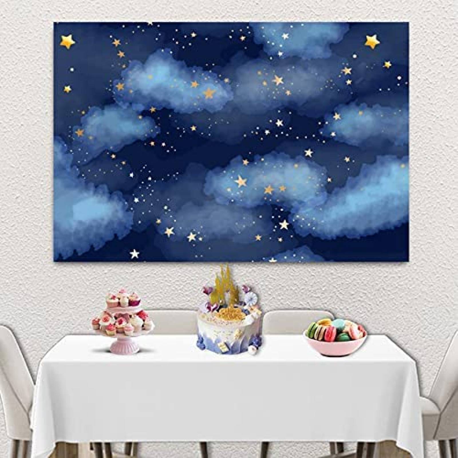 Telon de fondo TarrZhine de Estrellas doradas de 7x5ft -Azul