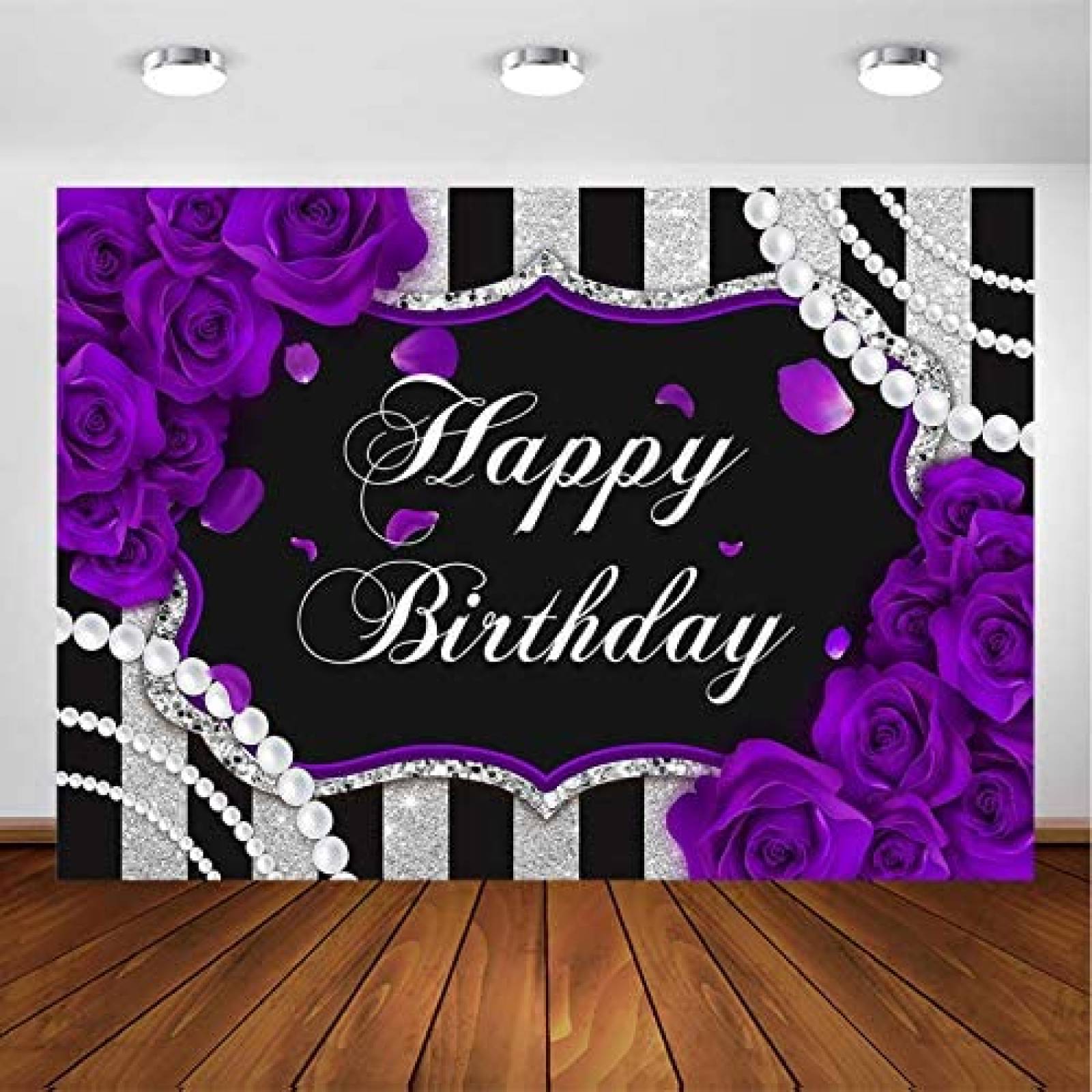 Fondo fotografia Avezano Happy birthday 7x5ft -Morado/negro