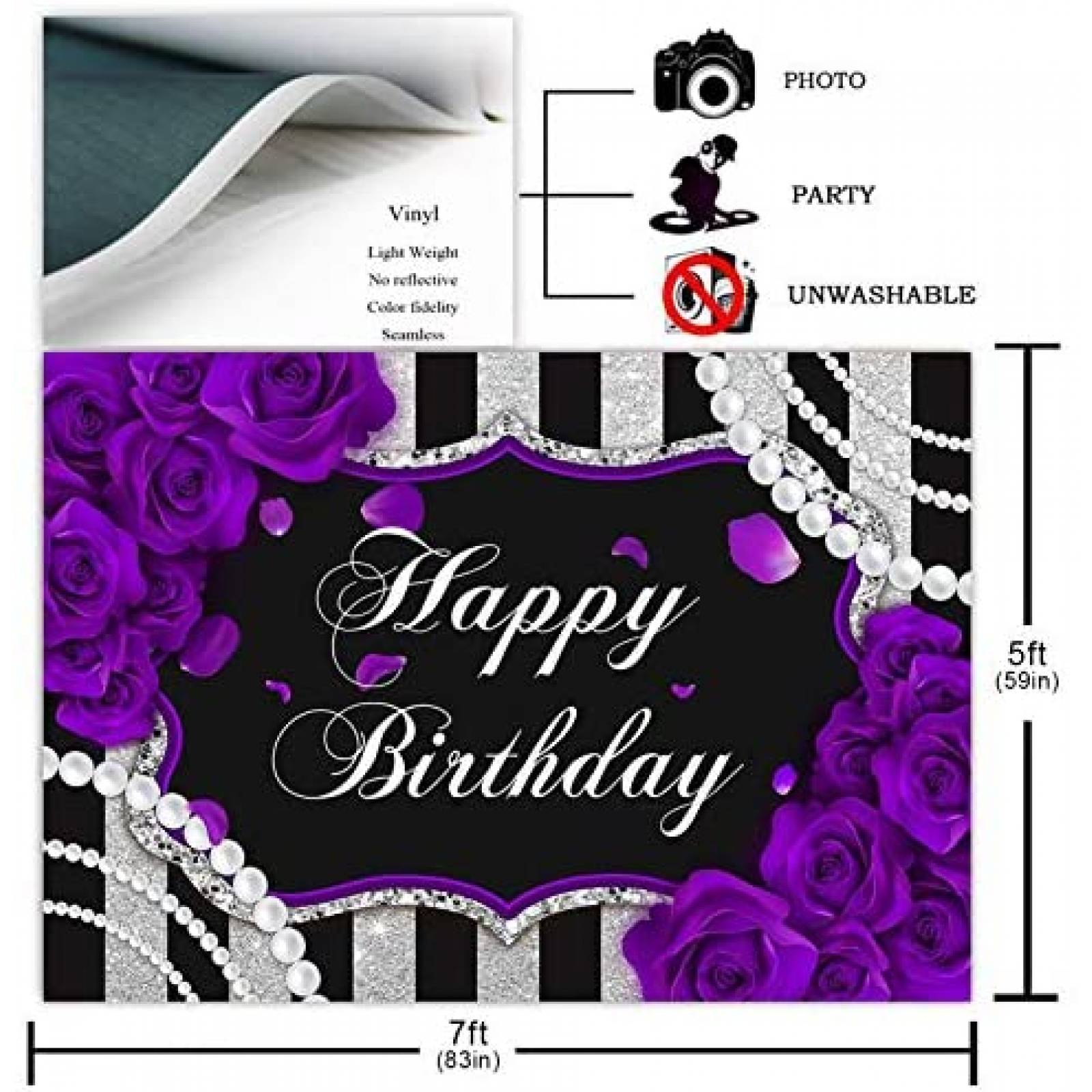 Fondo fotografia Avezano Happy birthday 7x5ft -Morado/negro