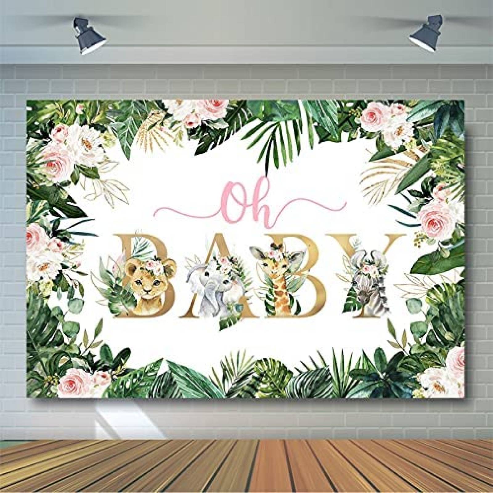 Telon de Fondo Avezano Safari Baby Shower 5x7ft -Blanco
