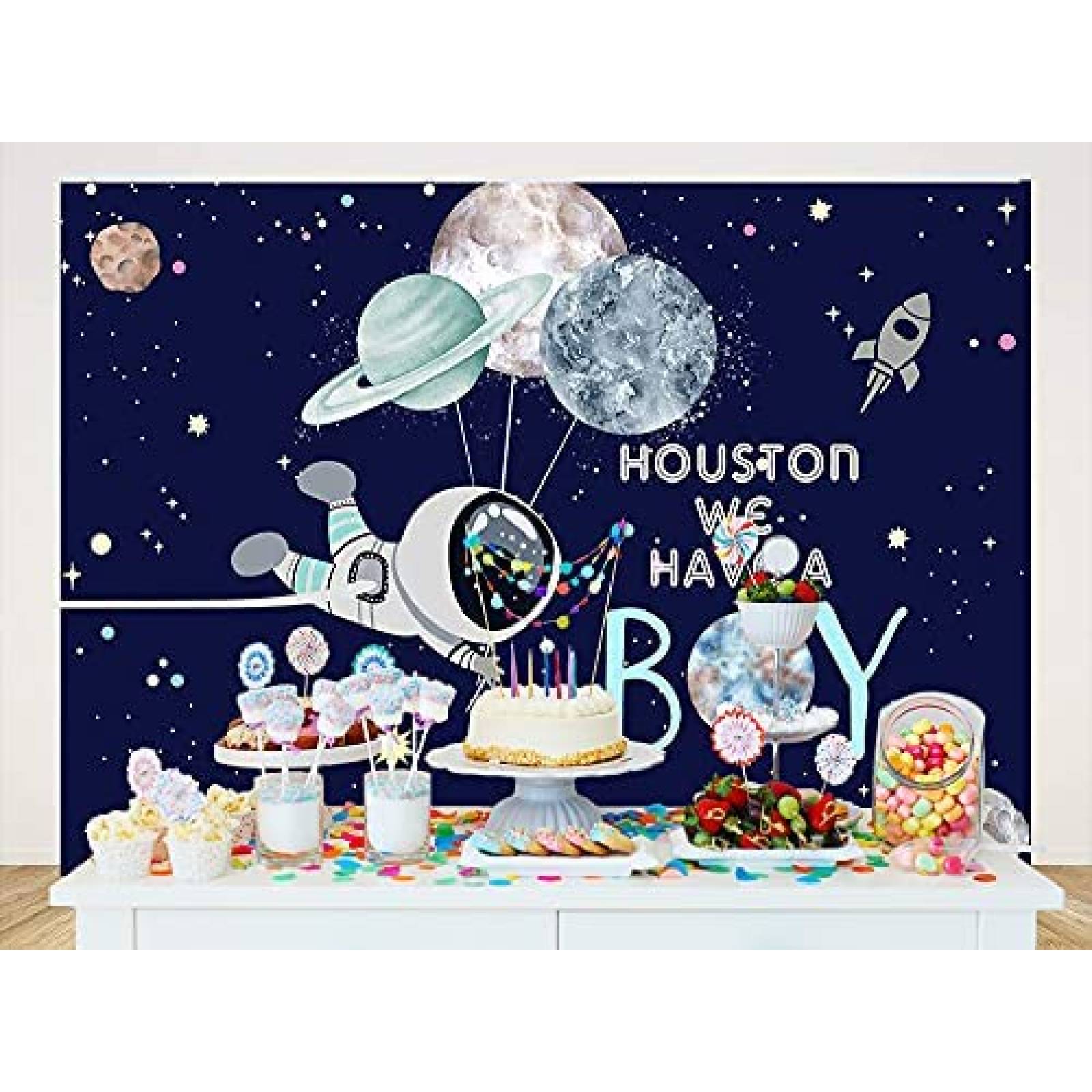 Telon de Fondo Ticuenicoa Astronauta Baby Shower 7x5ft -Azul