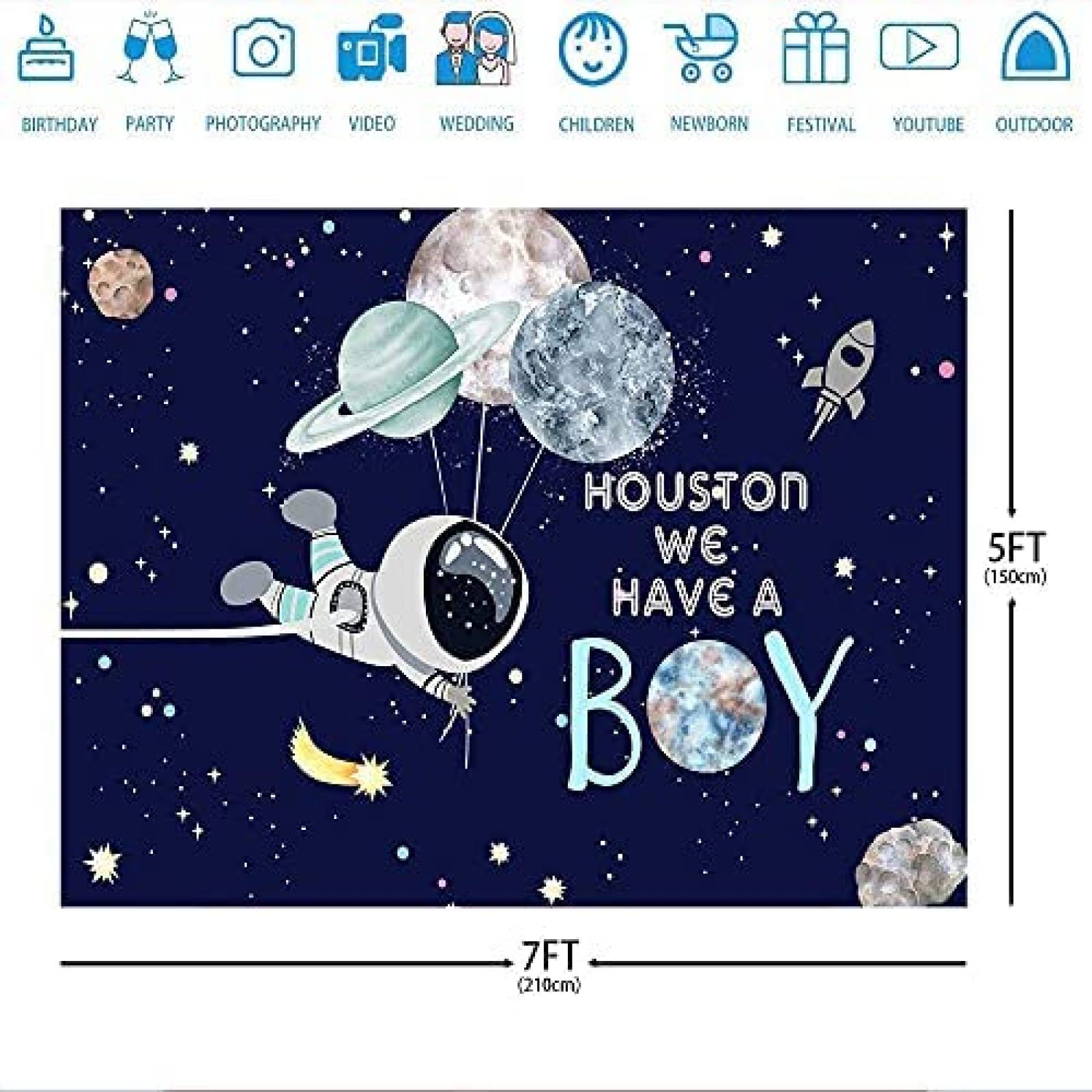 Telon de Fondo Ticuenicoa Astronauta Baby Shower 7x5ft -Azul