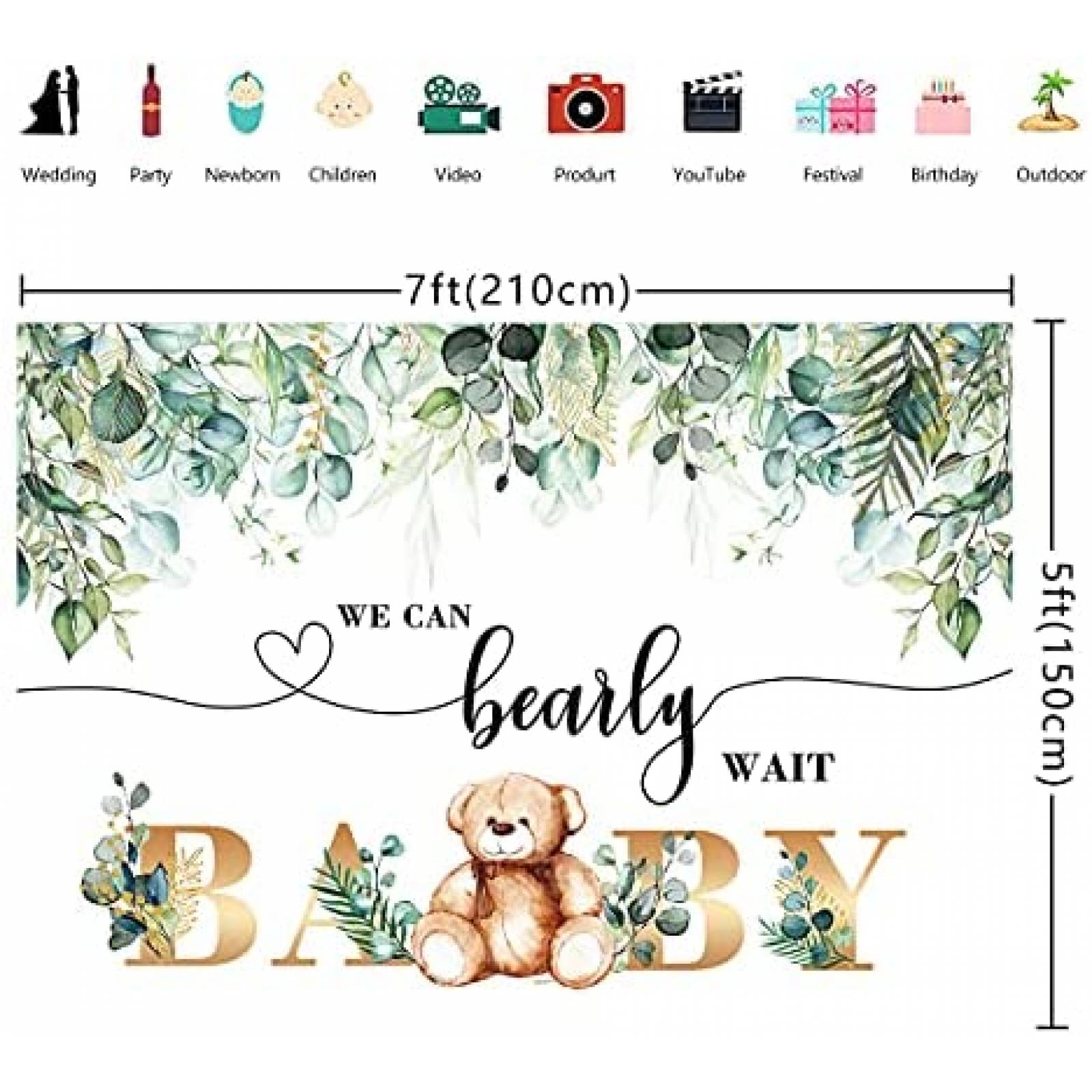 Telon de Fondo Cenven Baby Shower Osito 7x5ft -Blanco