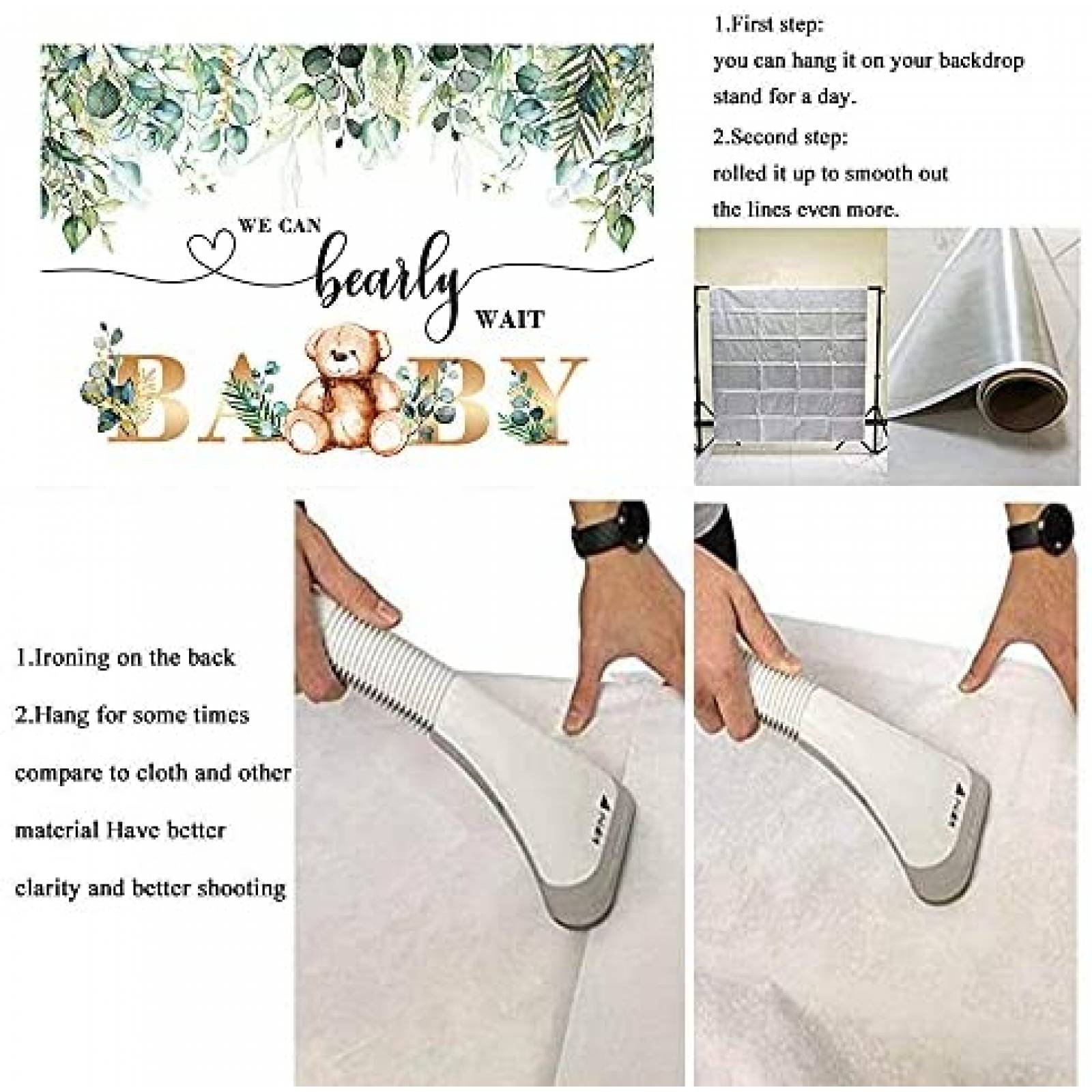 Telon de Fondo Cenven Baby Shower Osito 7x5ft -Blanco