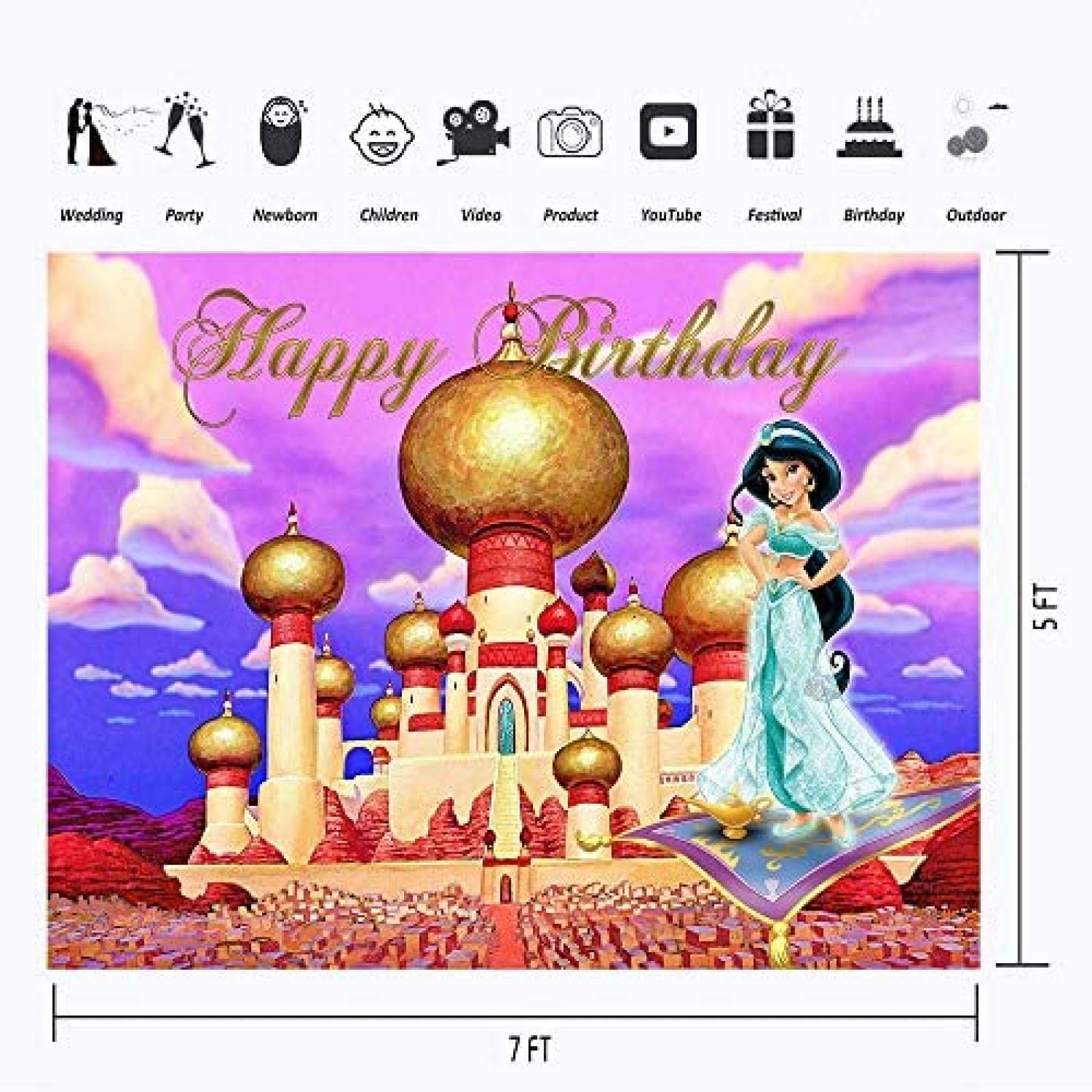 Fondo Fotografia YouRan Cumpleaños Princesa Jasmine -Morado