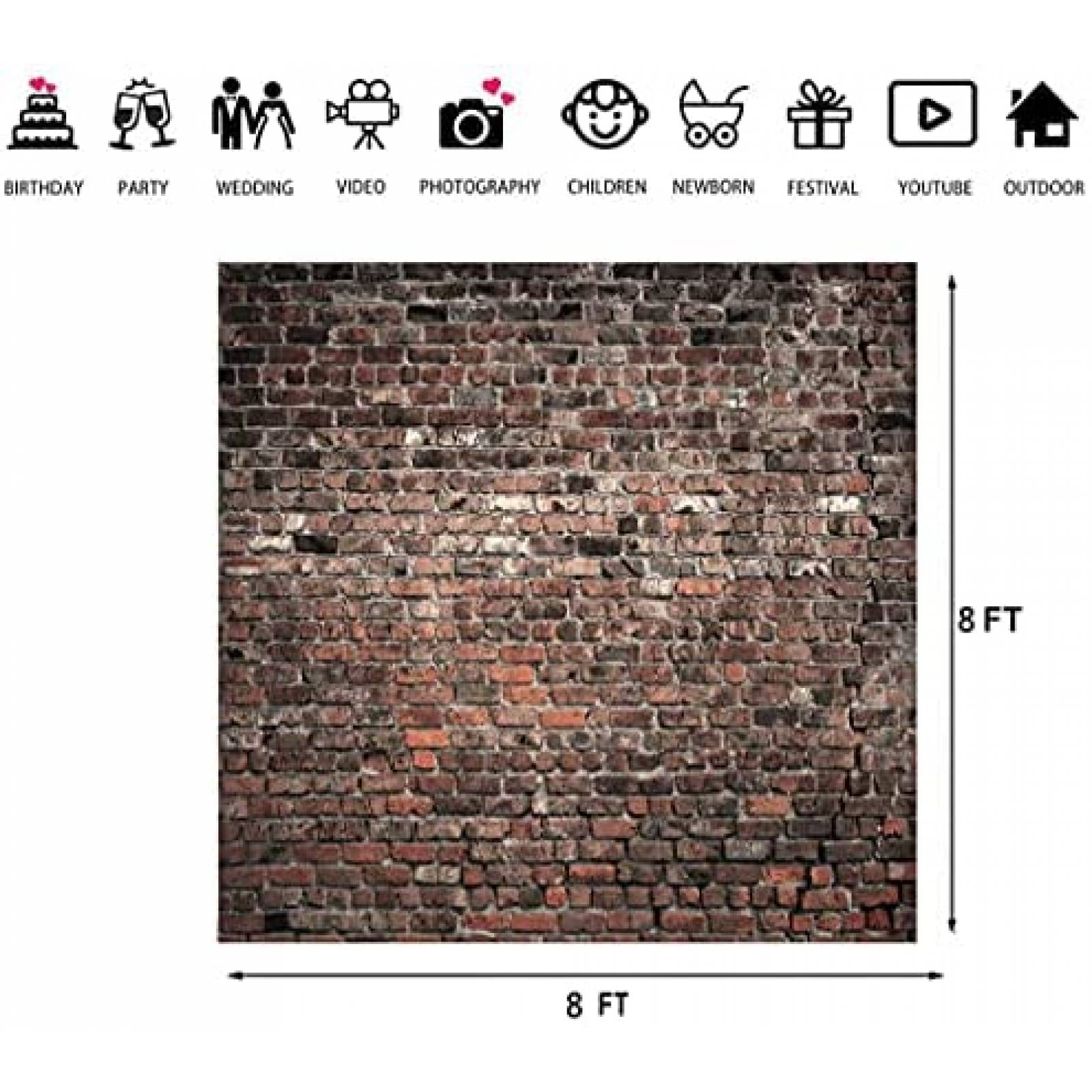 Fondo de Fotografia LTLYH de 8 x 8 Pies Ladrillos -Rojo