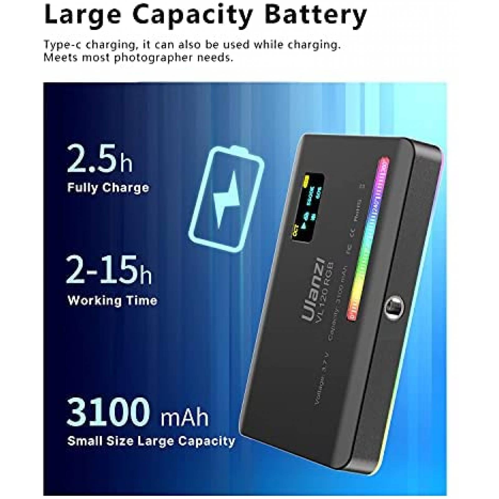 Luz LED ULANZI Recargable RGB Fotografia Portatil -Negro