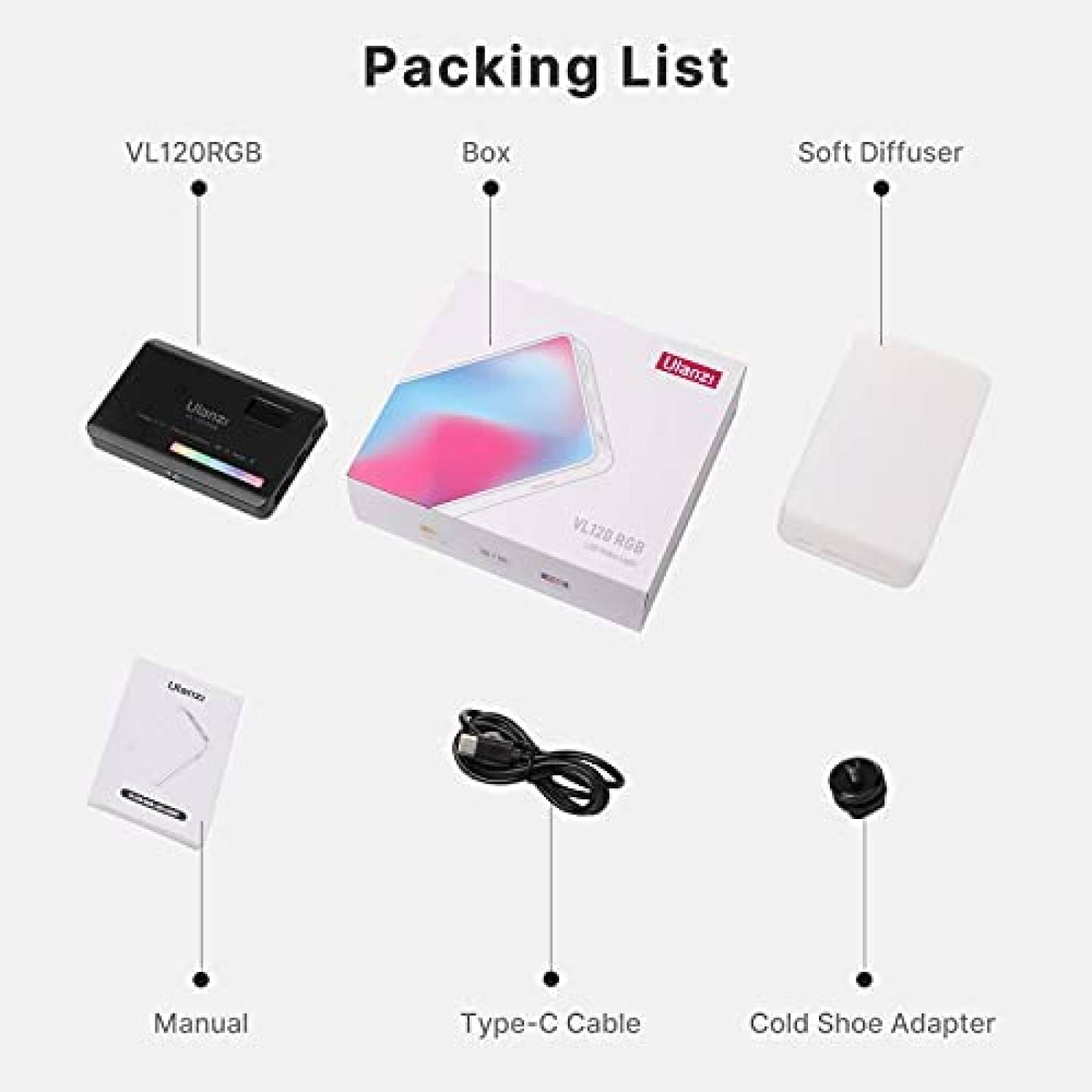 Luz LED ULANZI Recargable RGB Fotografia Portatil -Negro