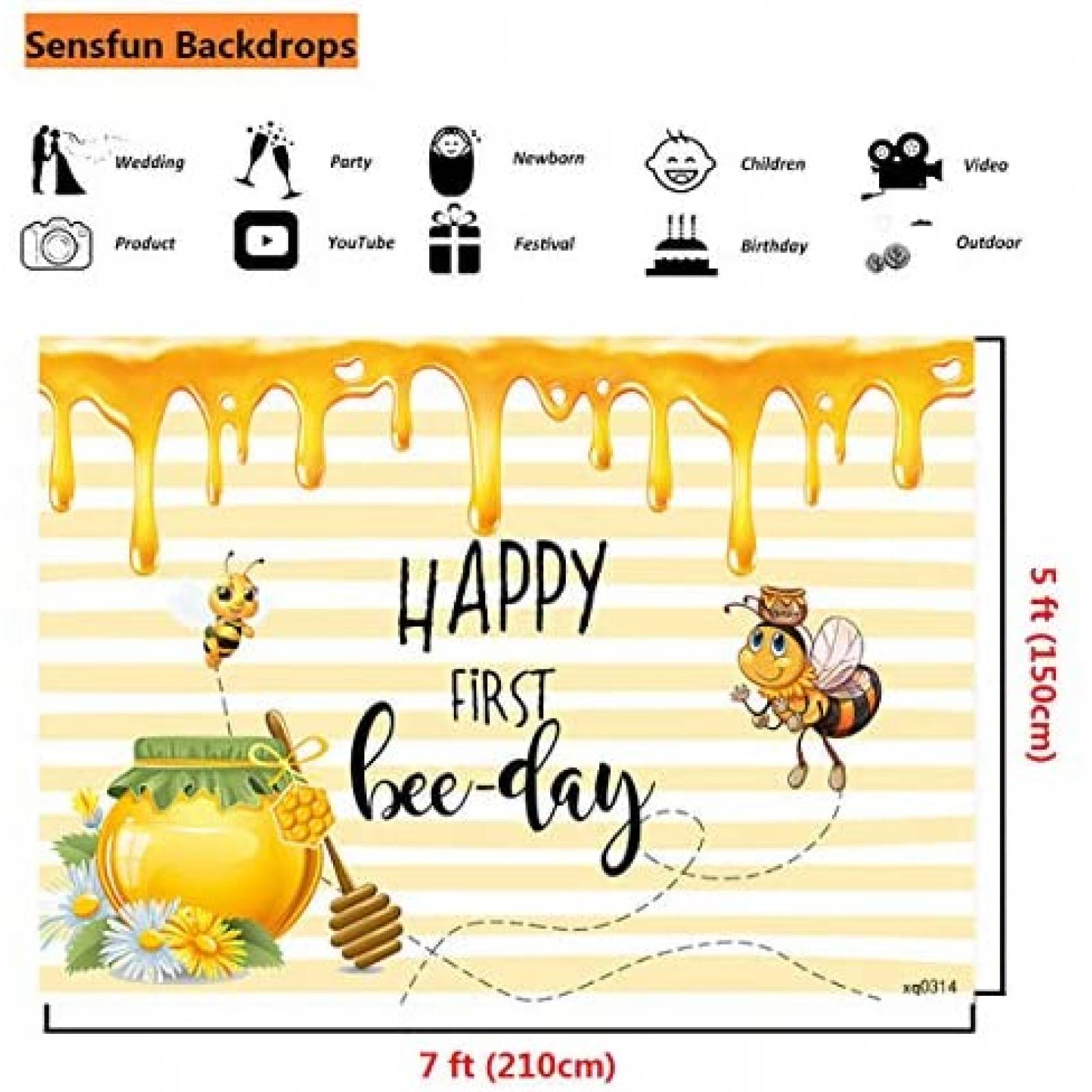 Telon de Fondo Sensfun Diseño 1er Cumpleaños 7x5ft -Amarillo