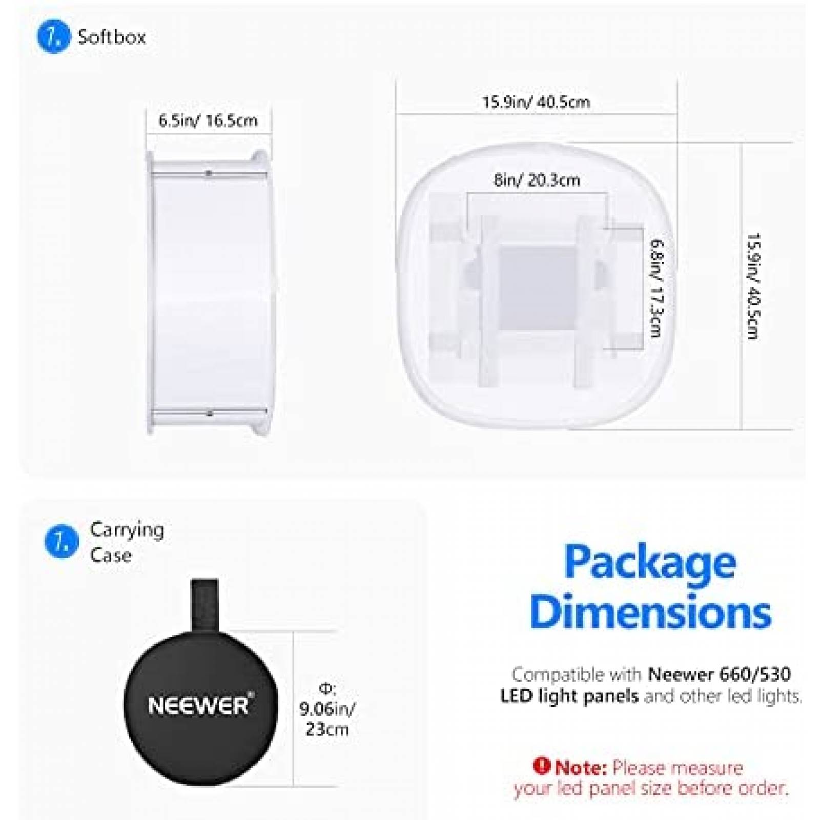 Softbox Plegable Neewer 660 LED 8''x6.8''/16''x16'' -Blanco