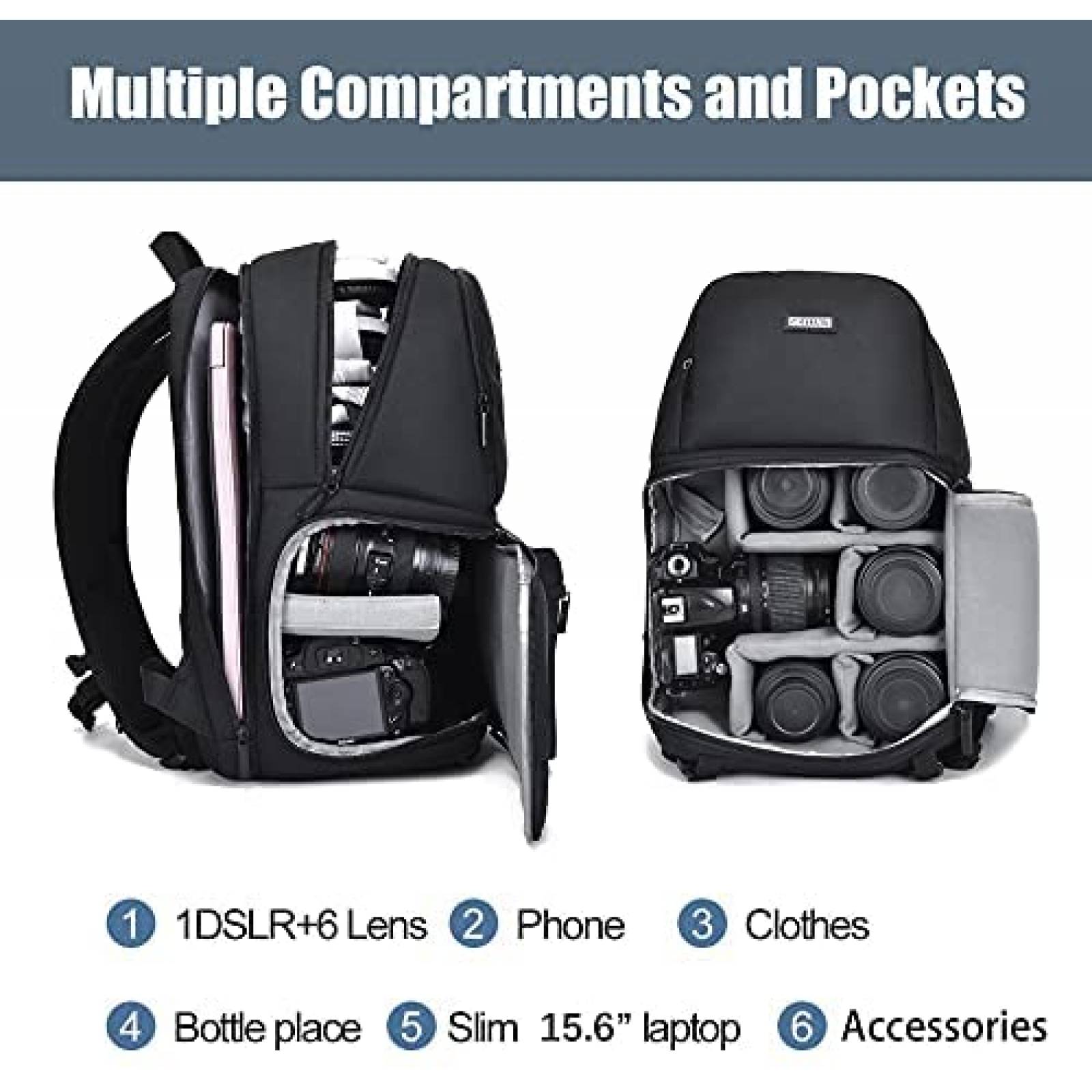 Mochila CADeN para Laptop 13'' y Camara DSLR -Negro