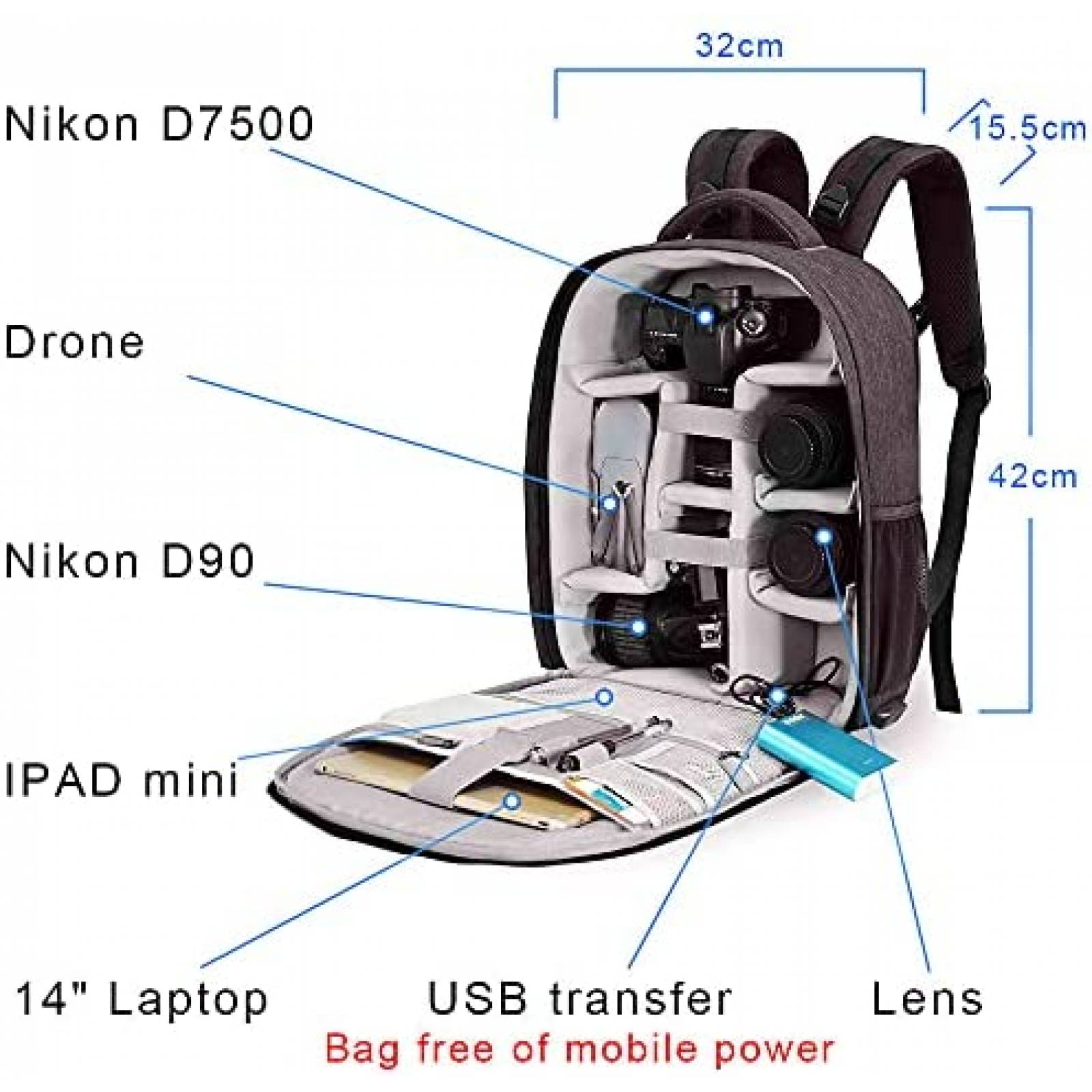 Mochila Organizadora Cwatcun para Camara DSLR Nikon -Negro