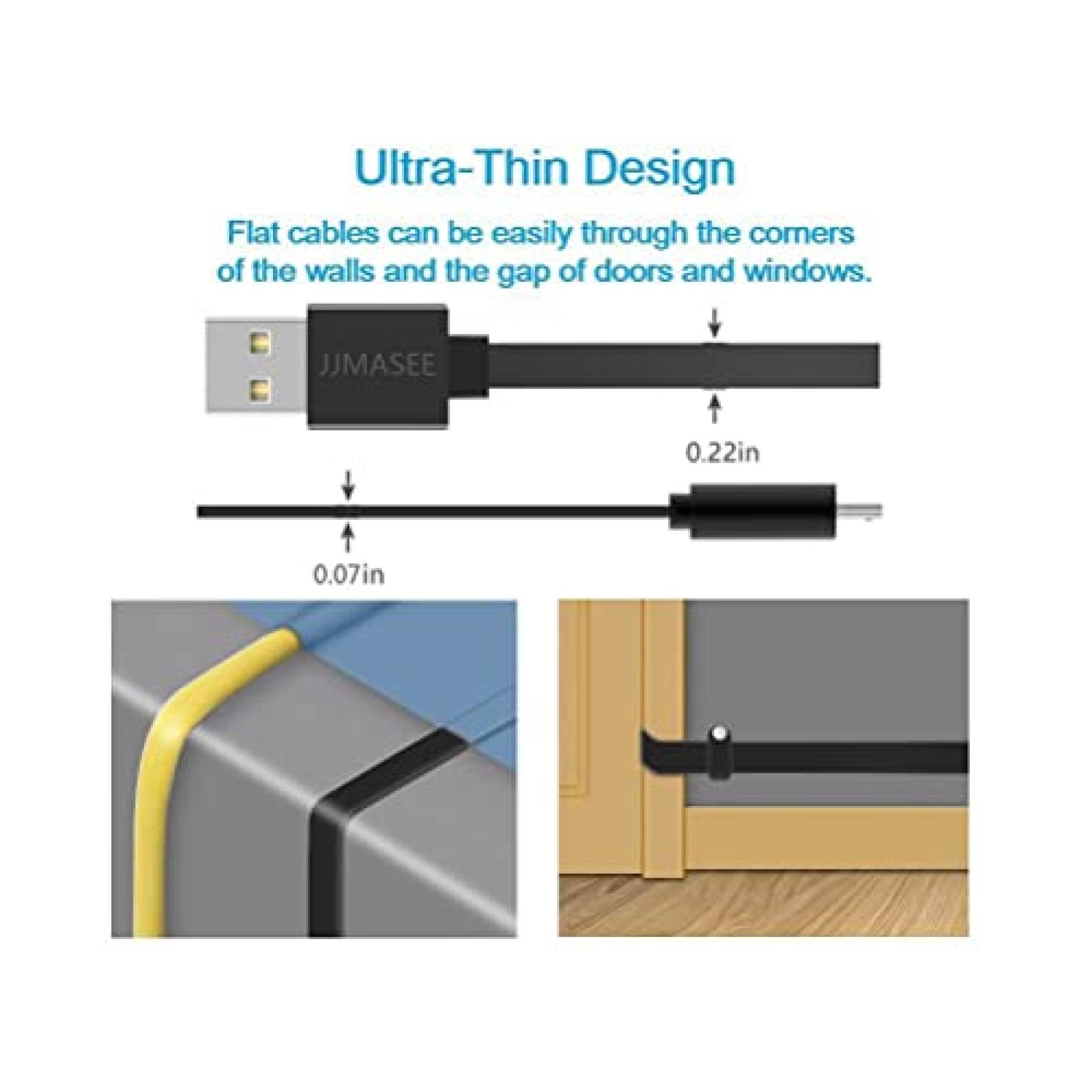 Cables JJMASEE 2 Pzs 20 ft Para Wyze Cam V3 -Negro