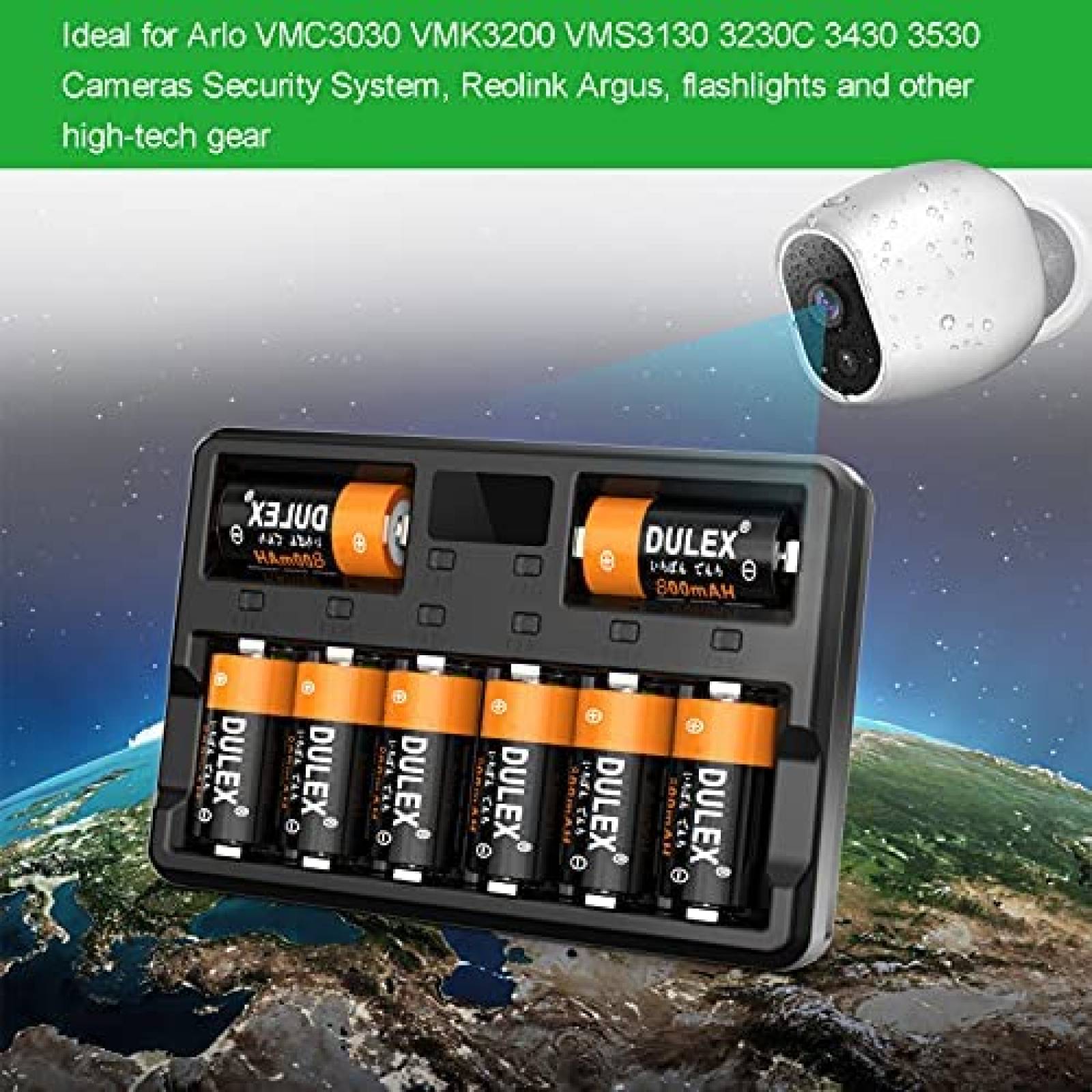 Pack cargador/pilas recargables DULEX CR123A 123A -Negro