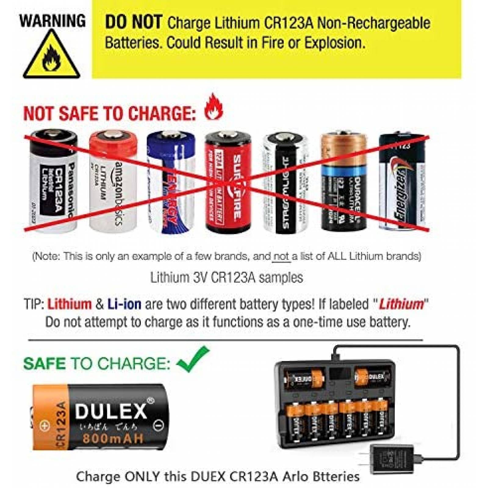 Pack cargador/pilas recargables DULEX CR123A 123A -Negro