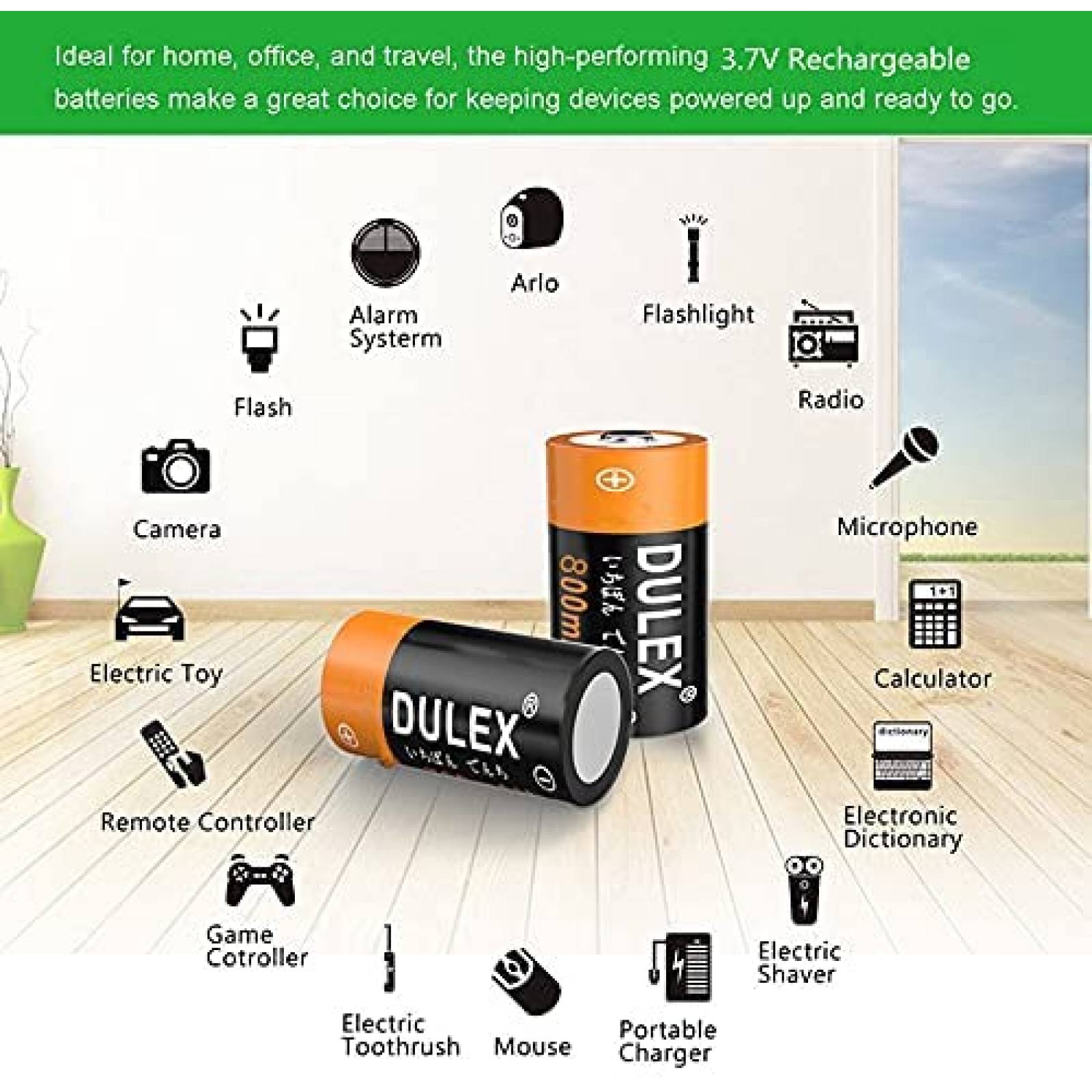 Pack cargador/pilas recargables DULEX CR123A 123A -Negro