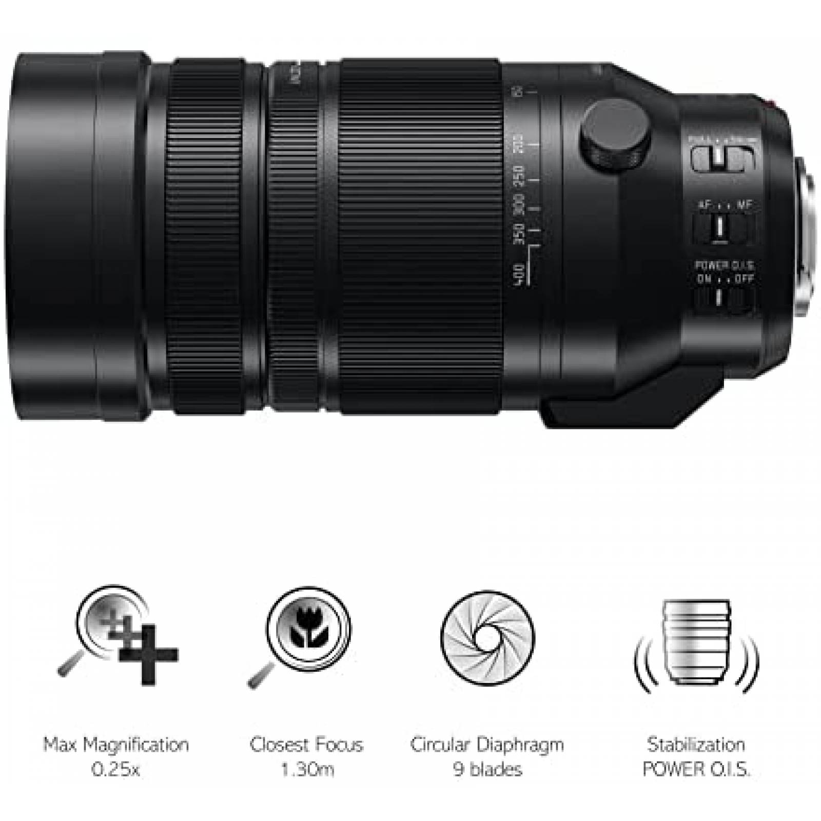 Lente para camara Panasonic H-RS100400E 3.937-15.748 in