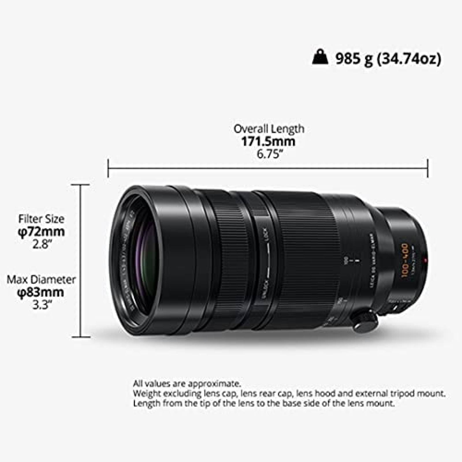 Lente para camara Panasonic H-RS100400E 3.937-15.748 in