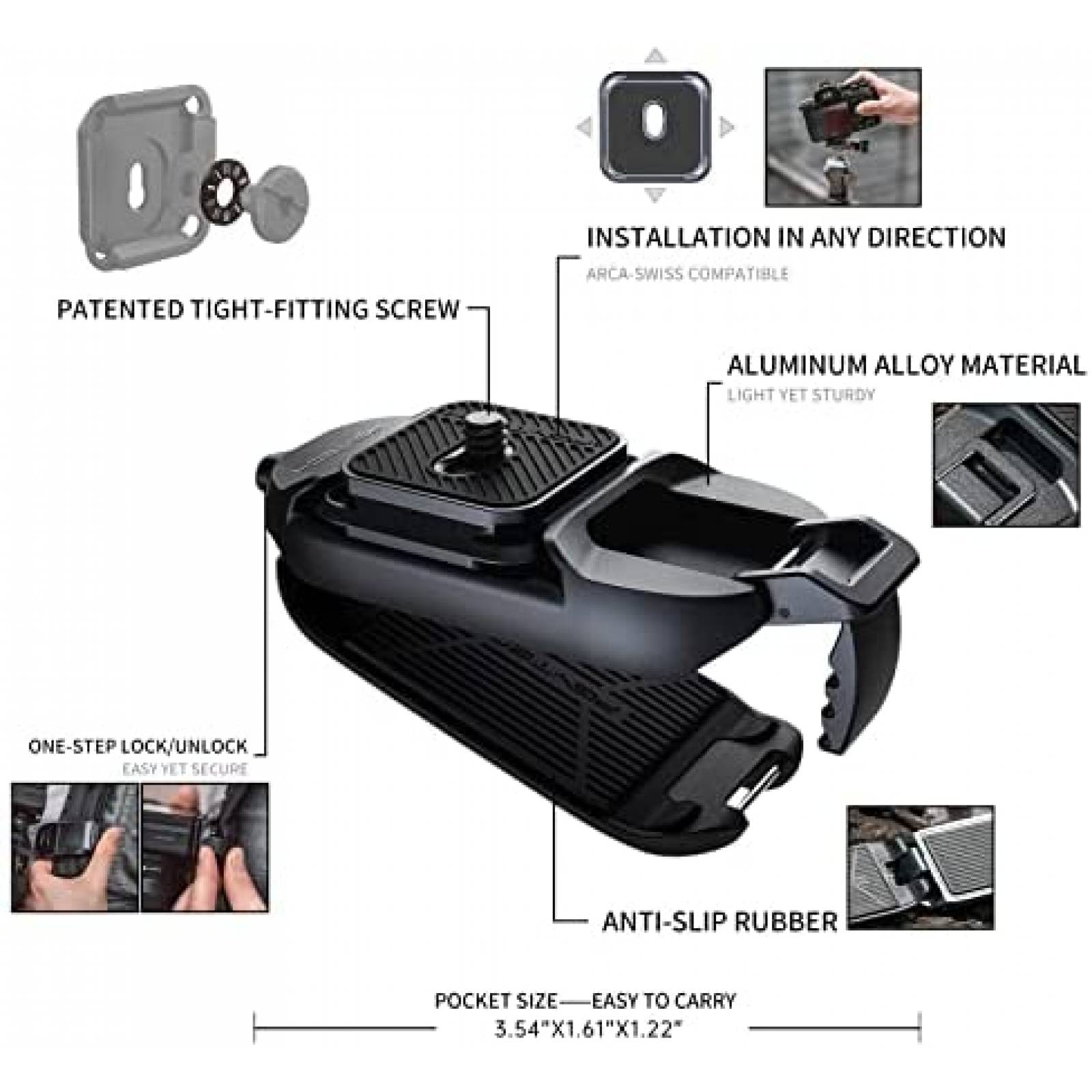 Clip para camara PGYTECH Beetle con placa de Snaplock -Negro