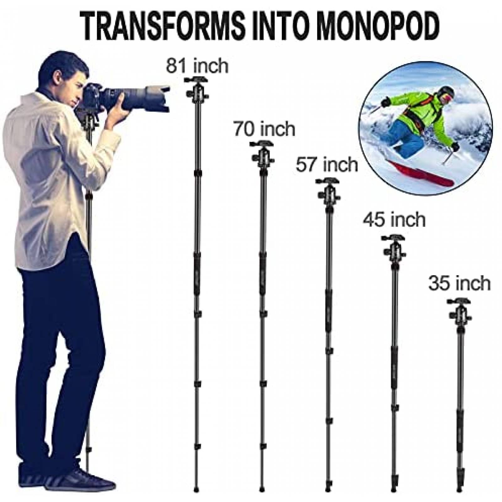 Tripoide para camara ZIKZOK de aluminio 75" -Negro