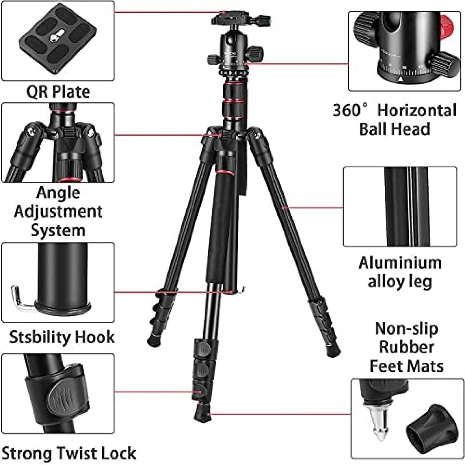 Tripoide para camara ZIKZOK de aluminio 75" -Negro