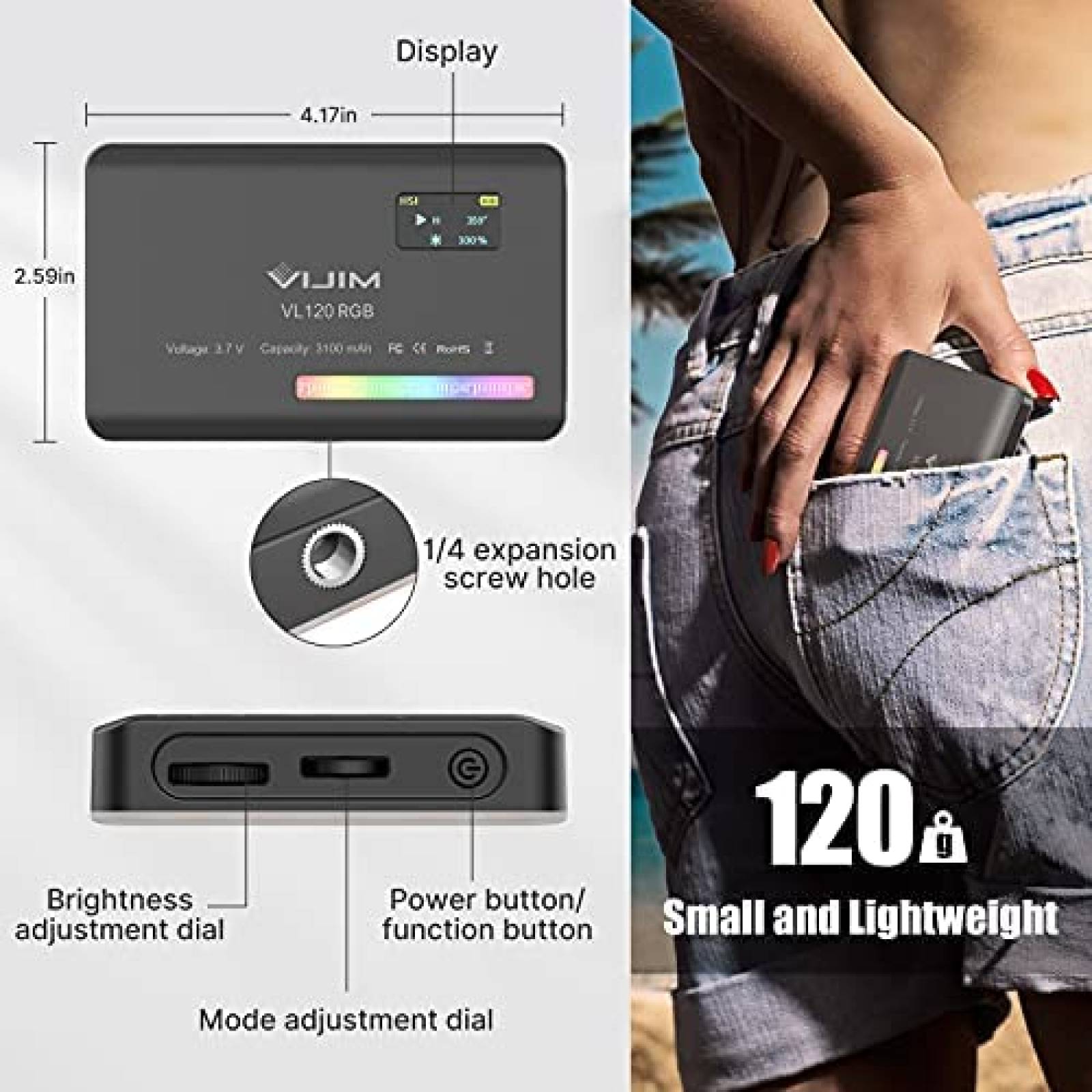 Luz de Video VIJIM VL120 Panel de Camara LED portatil -Negro