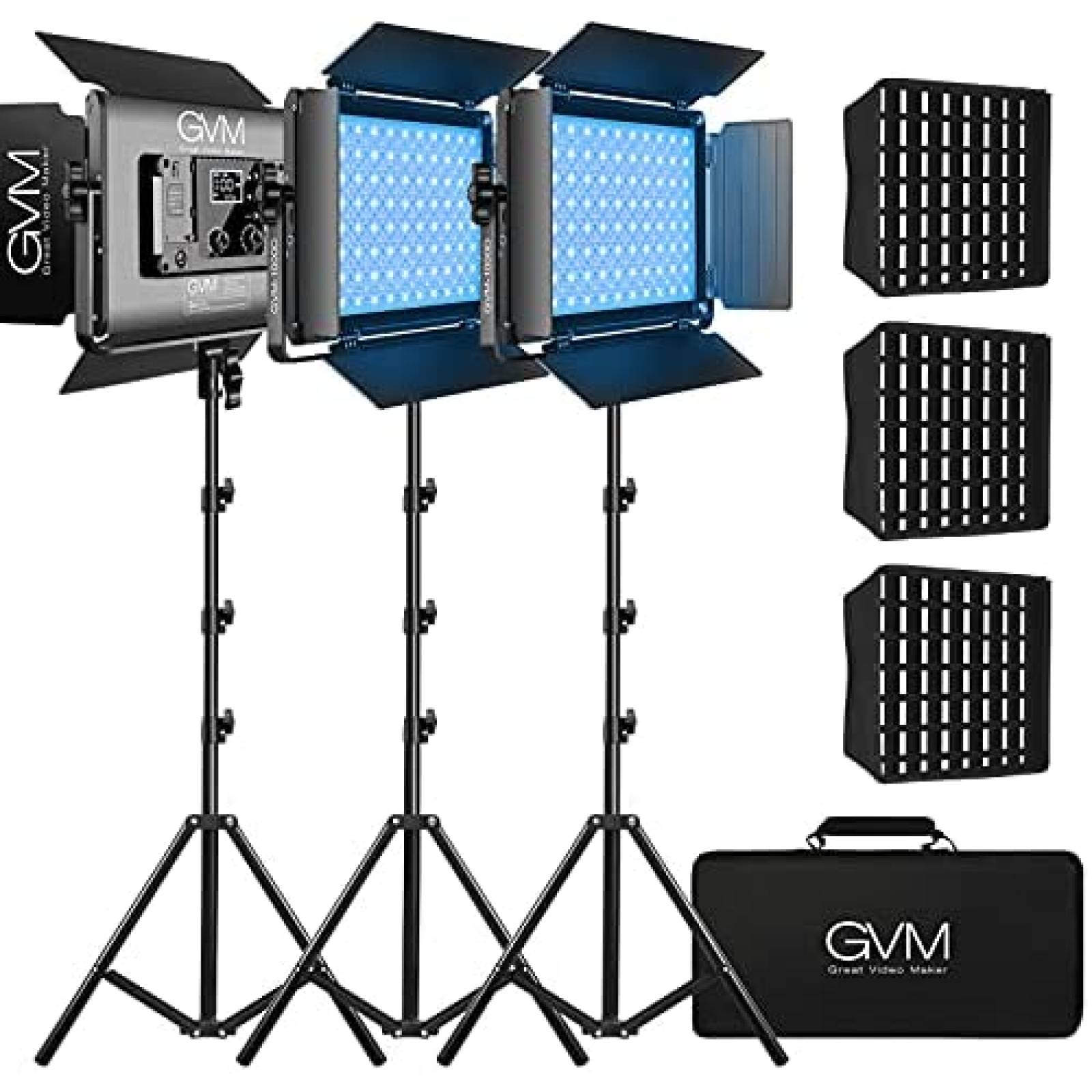Paquete Luz RGB para Fotografia GVM 3pzas c/3 Difusores