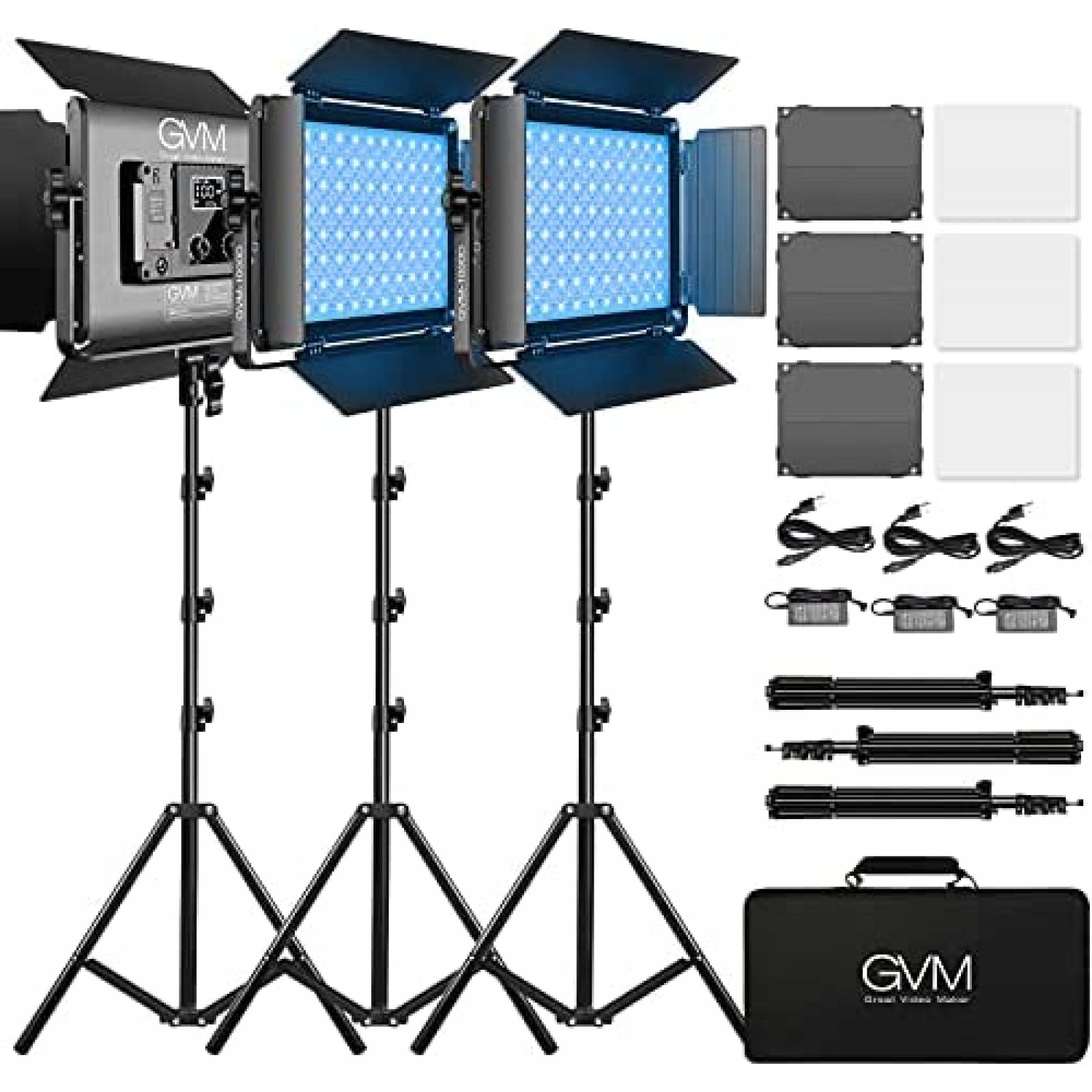 Paquete Luz RGB para Fotografia GVM 3pzas c/3 Difusores
