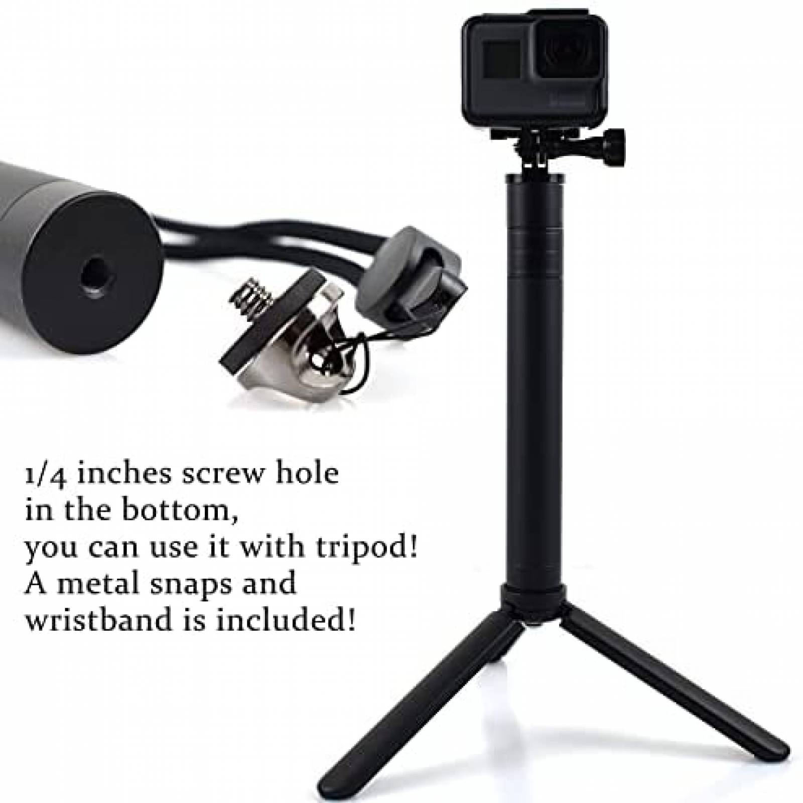 Palo de Selfie EaxanPic 19-74cm para Camara de Accion -Negro