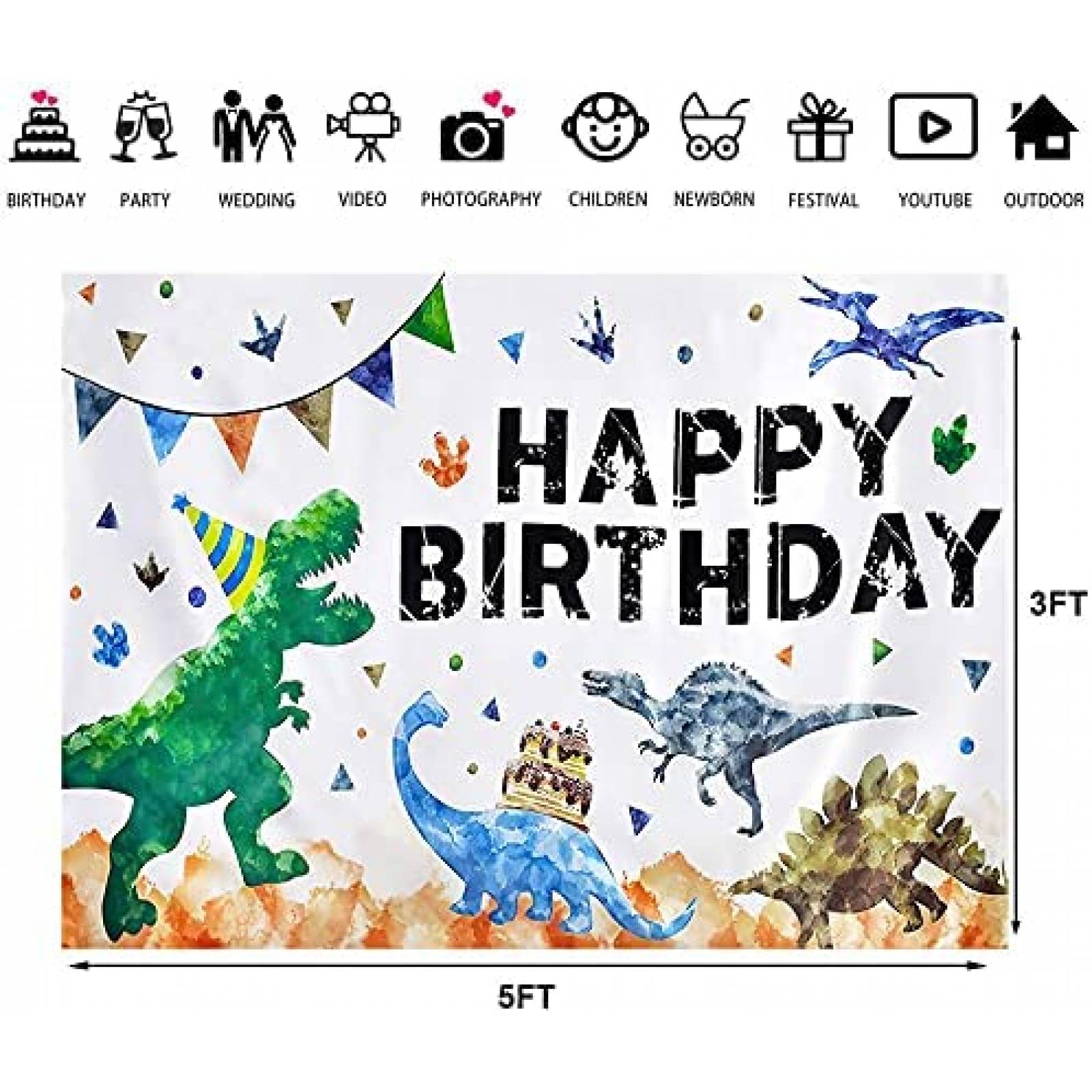 Fondo fotografia Zhenqing Feliz cumpleños dinosaurio 5x3ft