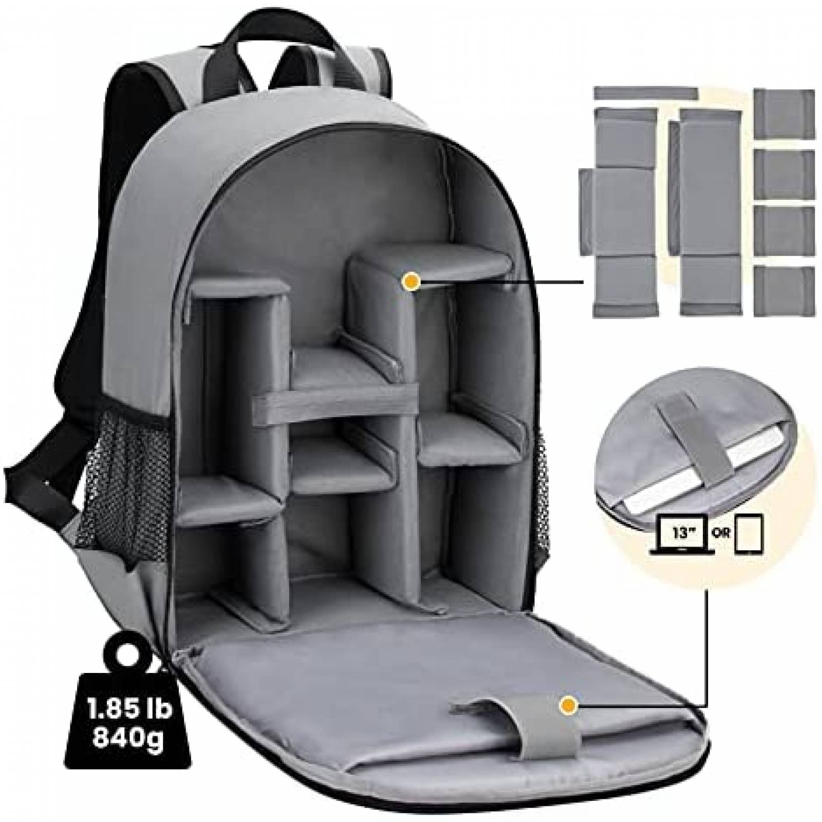 Mochila Camara TARION Profesional Impermeable Laptop -Gris