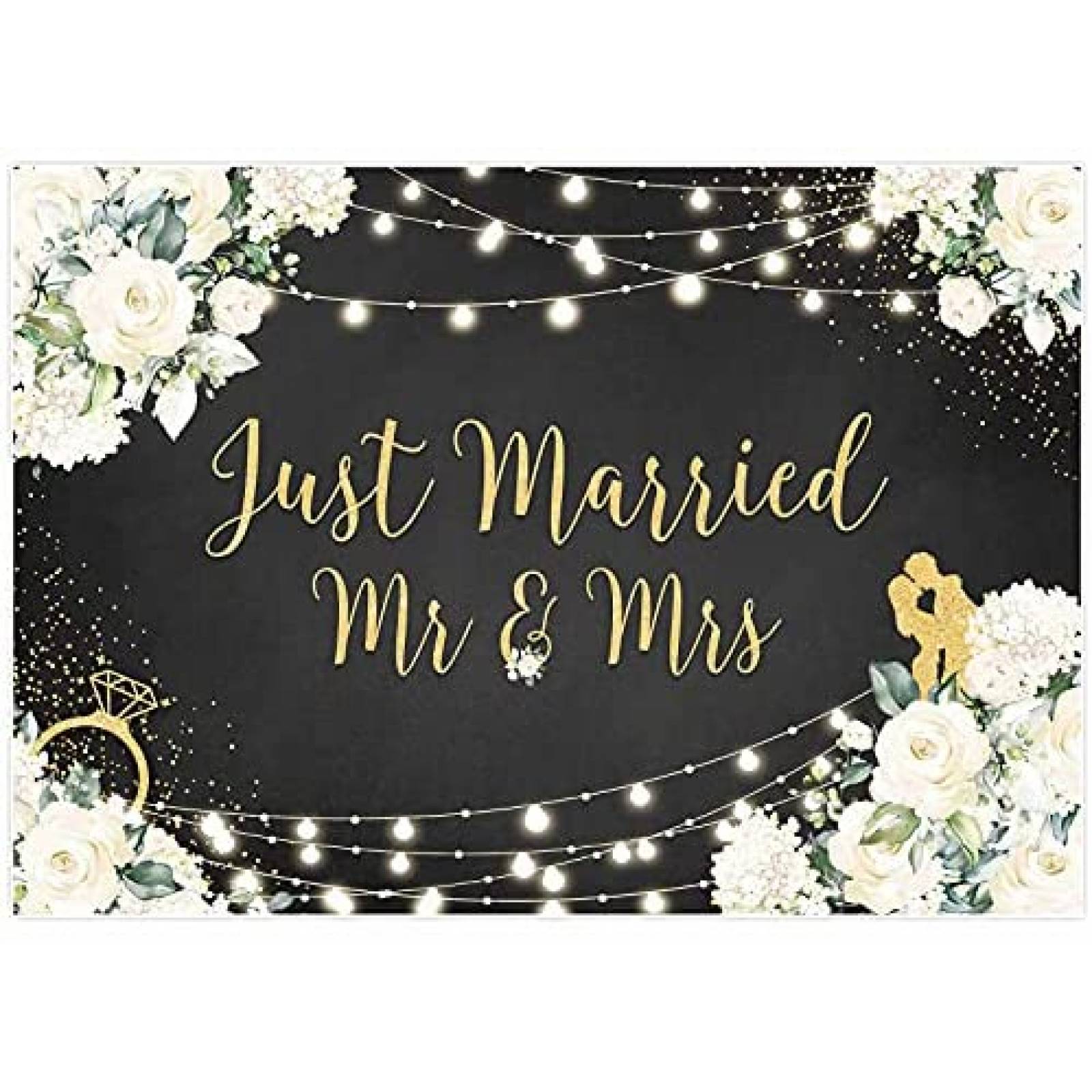 Fondo de Fotografia Allenjoy de 7x5 Pies Just Married -Negro