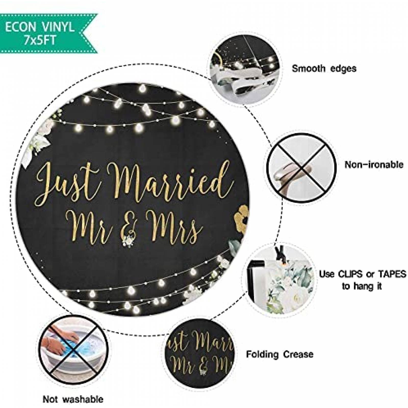 Fondo de Fotografia Allenjoy de 7x5 Pies Just Married -Negro