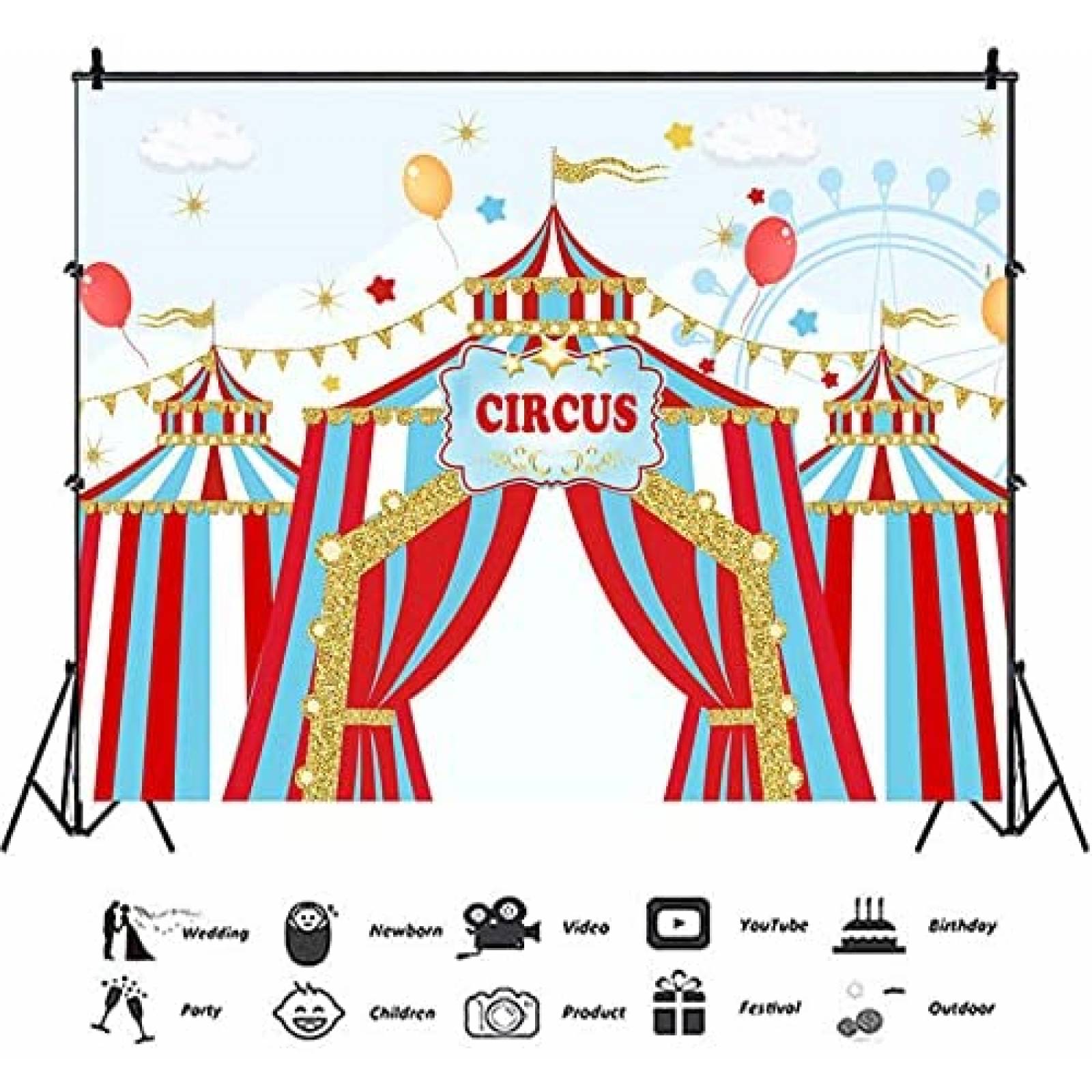 Fondo fotografia XLL Circo Carnaval Niños Cumpleaños -Rojo