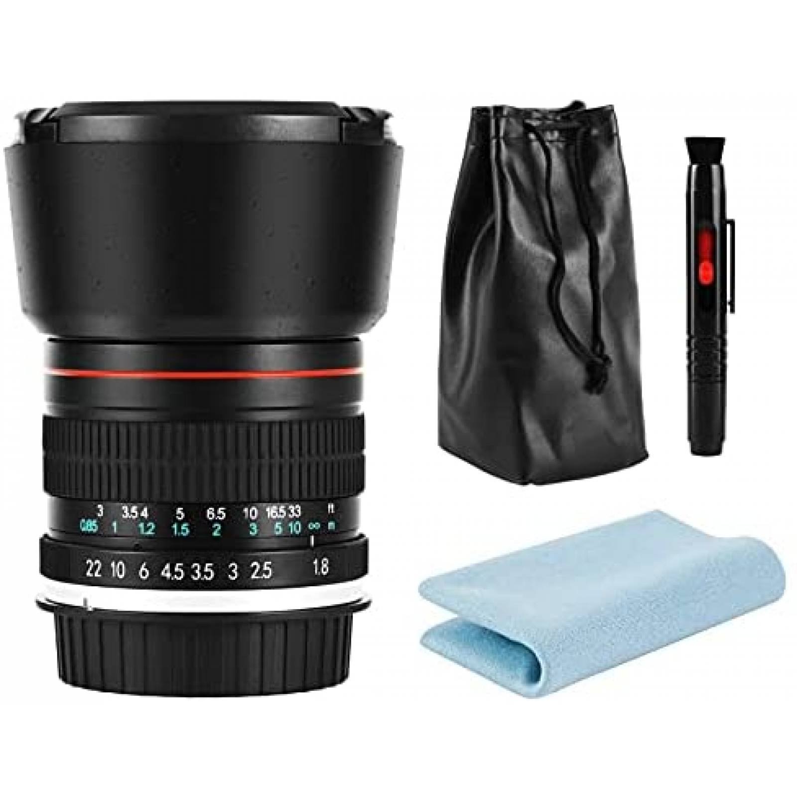 Lente JINTU 85mm F1.8 Manual Telephoto con Accesorios -Negro