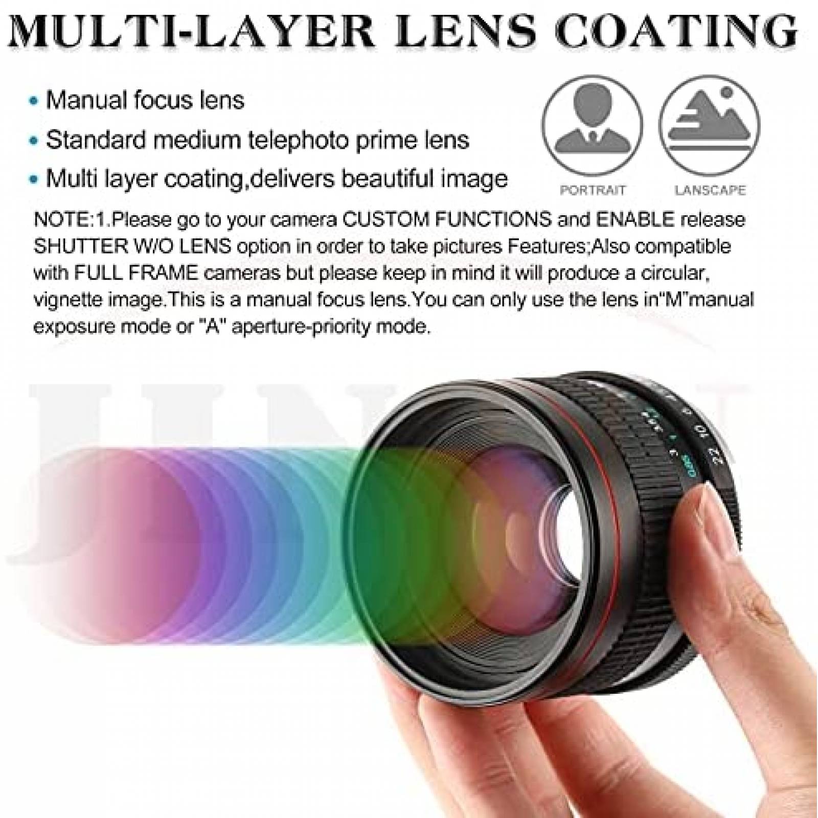 Lente JINTU 85mm F1.8 Manual Telephoto con Accesorios -Negro