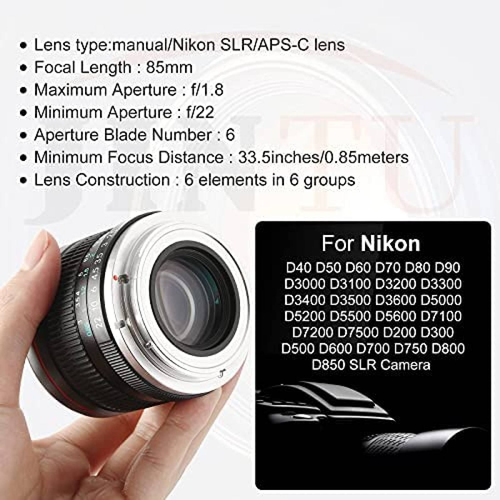 Lente JINTU 85mm F1.8 Manual Telephoto con Accesorios -Negro