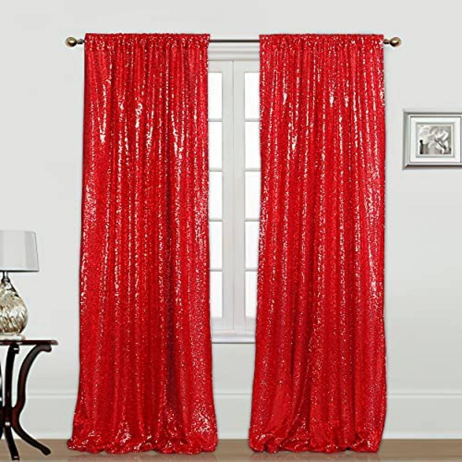 Telon de Fondo WEMOSI 2 Cortinas de Brillos 2.3x8ft -Rojo