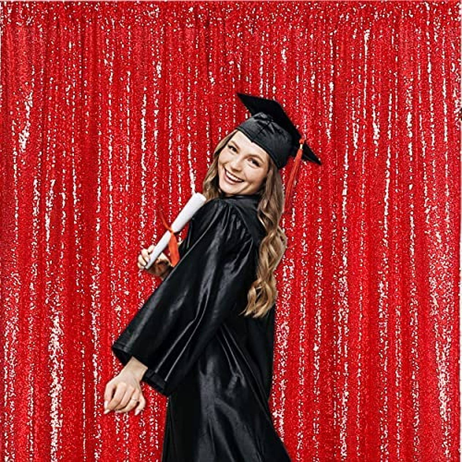 Telon de Fondo WEMOSI 2 Cortinas de Brillos 2.3x8ft -Rojo