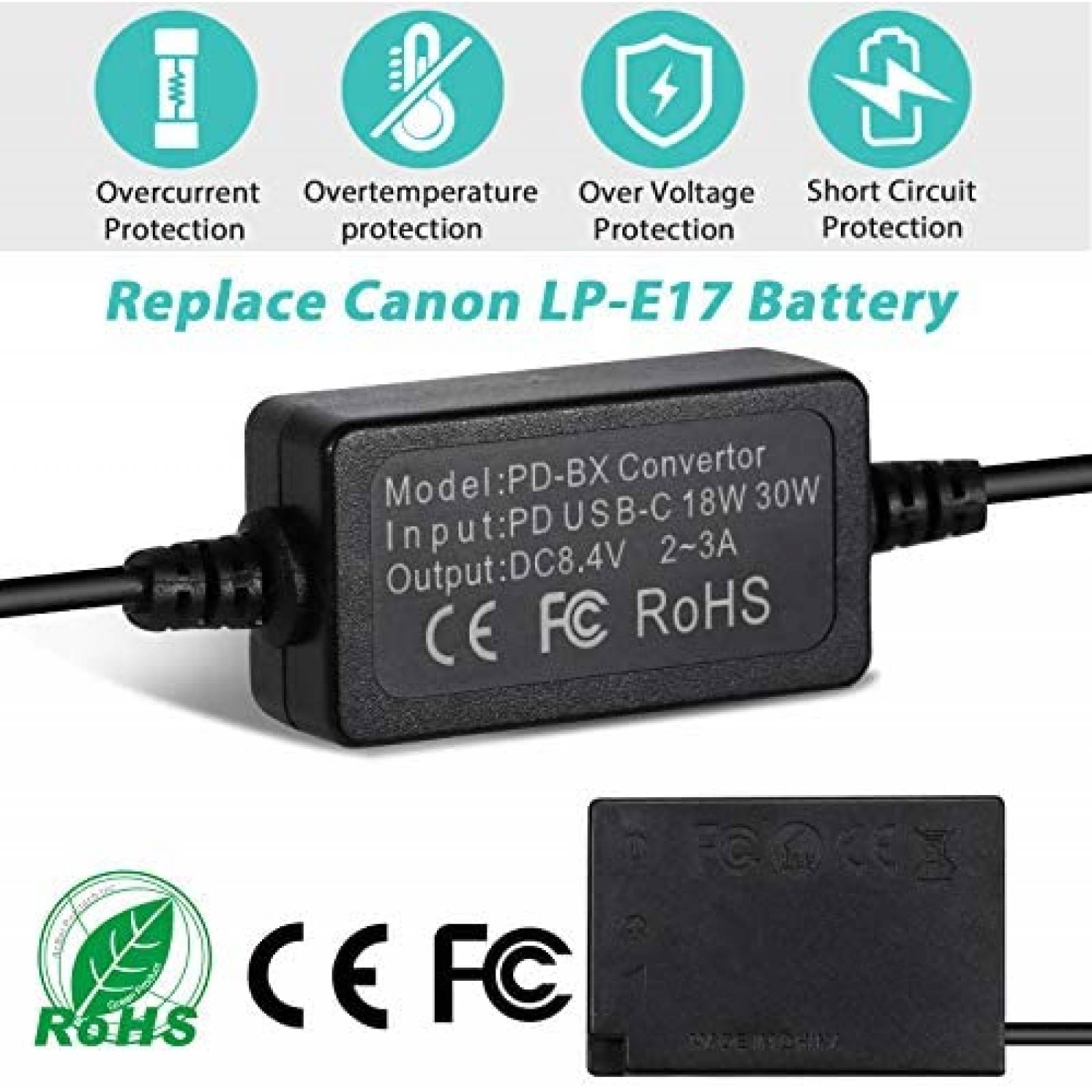 Adaptador de corriente AC PowEver DR-E18 para camara -Negro