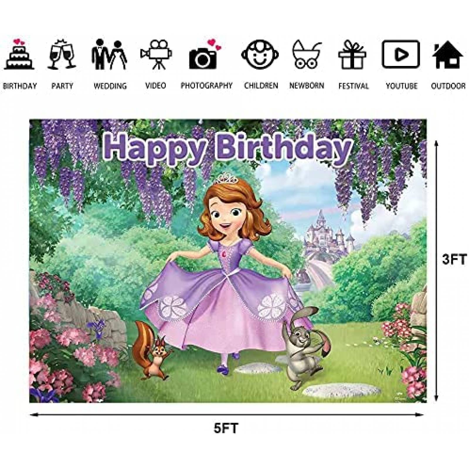 Fondo Fotografia Dawei Princesita Sofia Decoracion 5x3 Pies