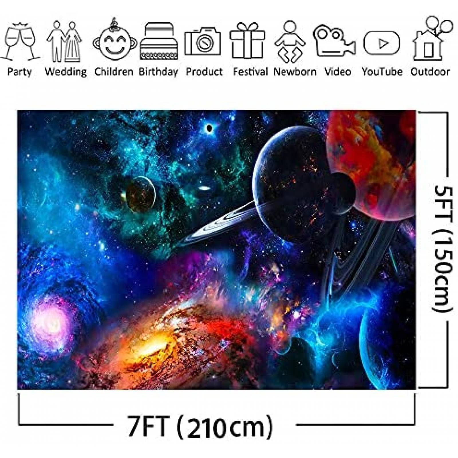 Fondo Fotografico EMTOBT de 7 x 5 pies de planetas -Azul