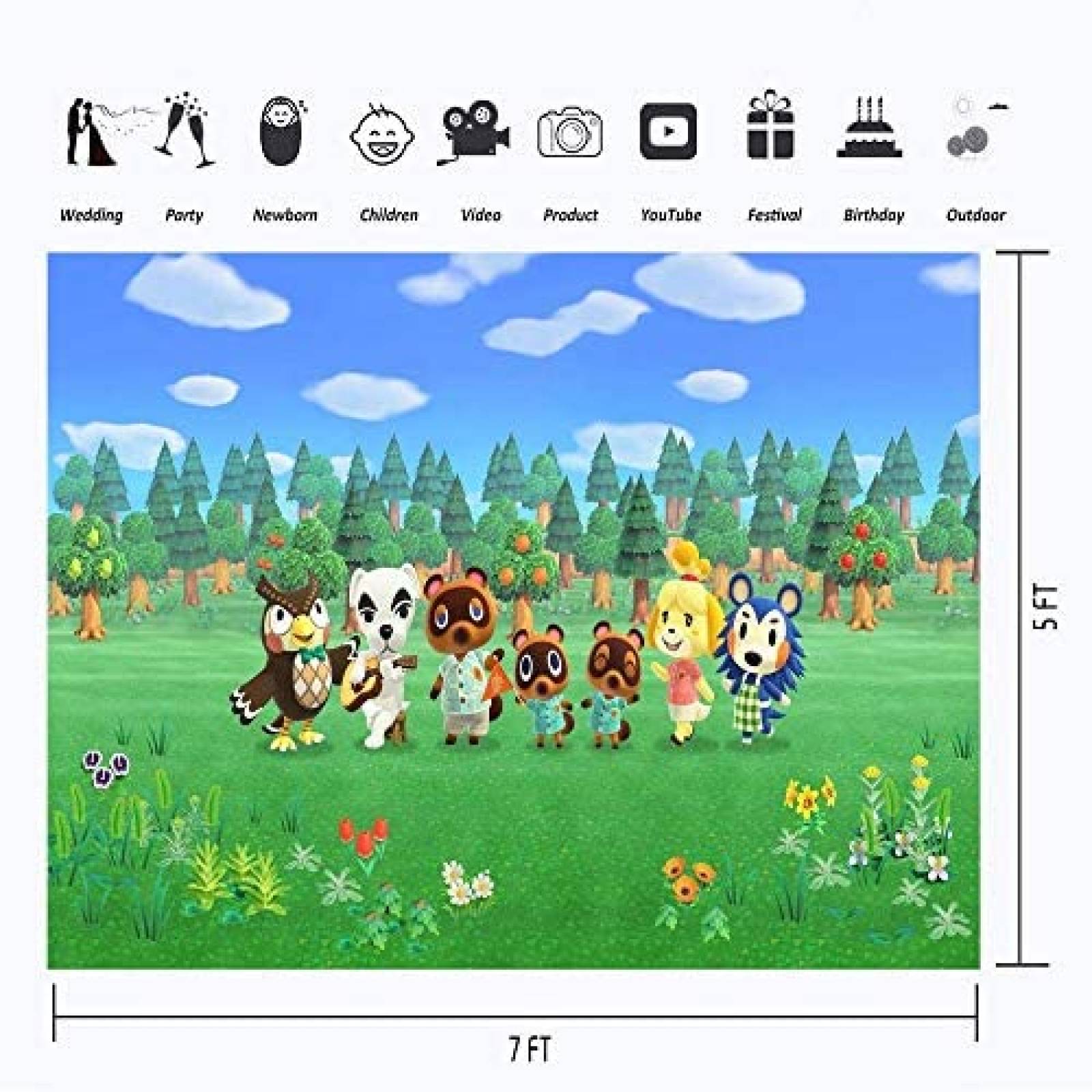 Fondo para fotografia Animal Crossing 7x5ft -Colorido