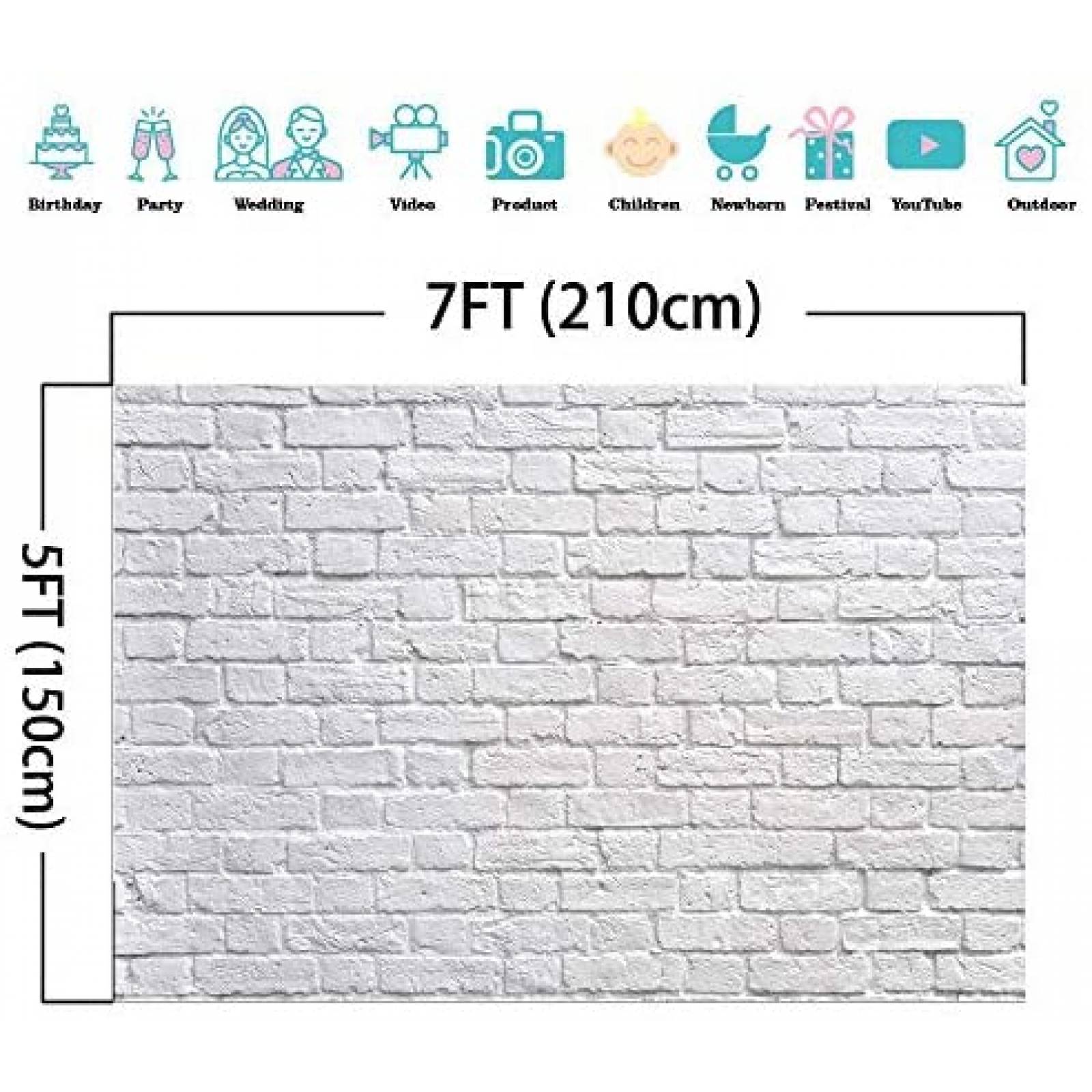 Telon de Fondo SJOLOON 7x5ft Vinilo -Diseño Ladrillo Blanco