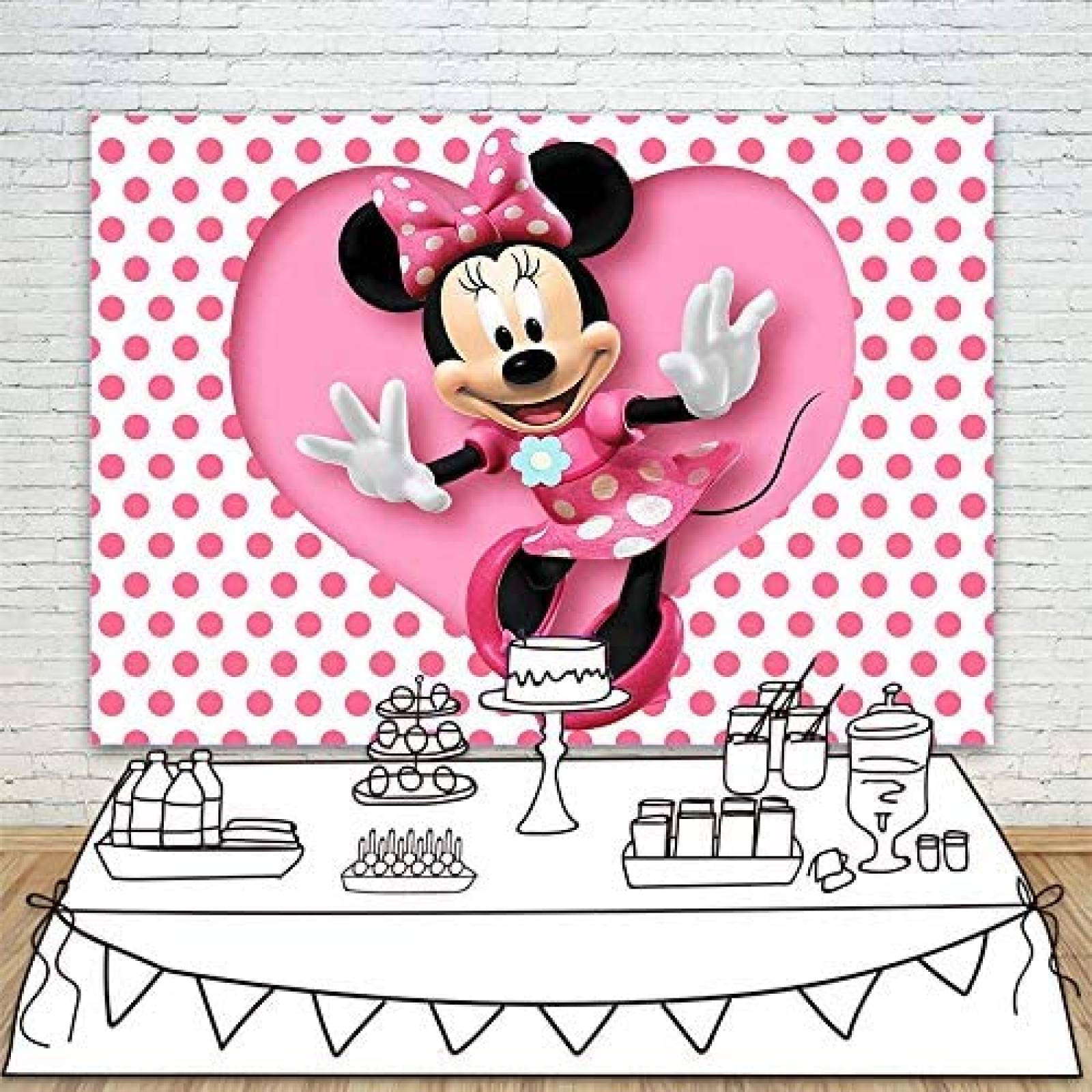 Fondo Fotografia YouRan Minnie Mouse Baby shower 7x5" -Rosa
